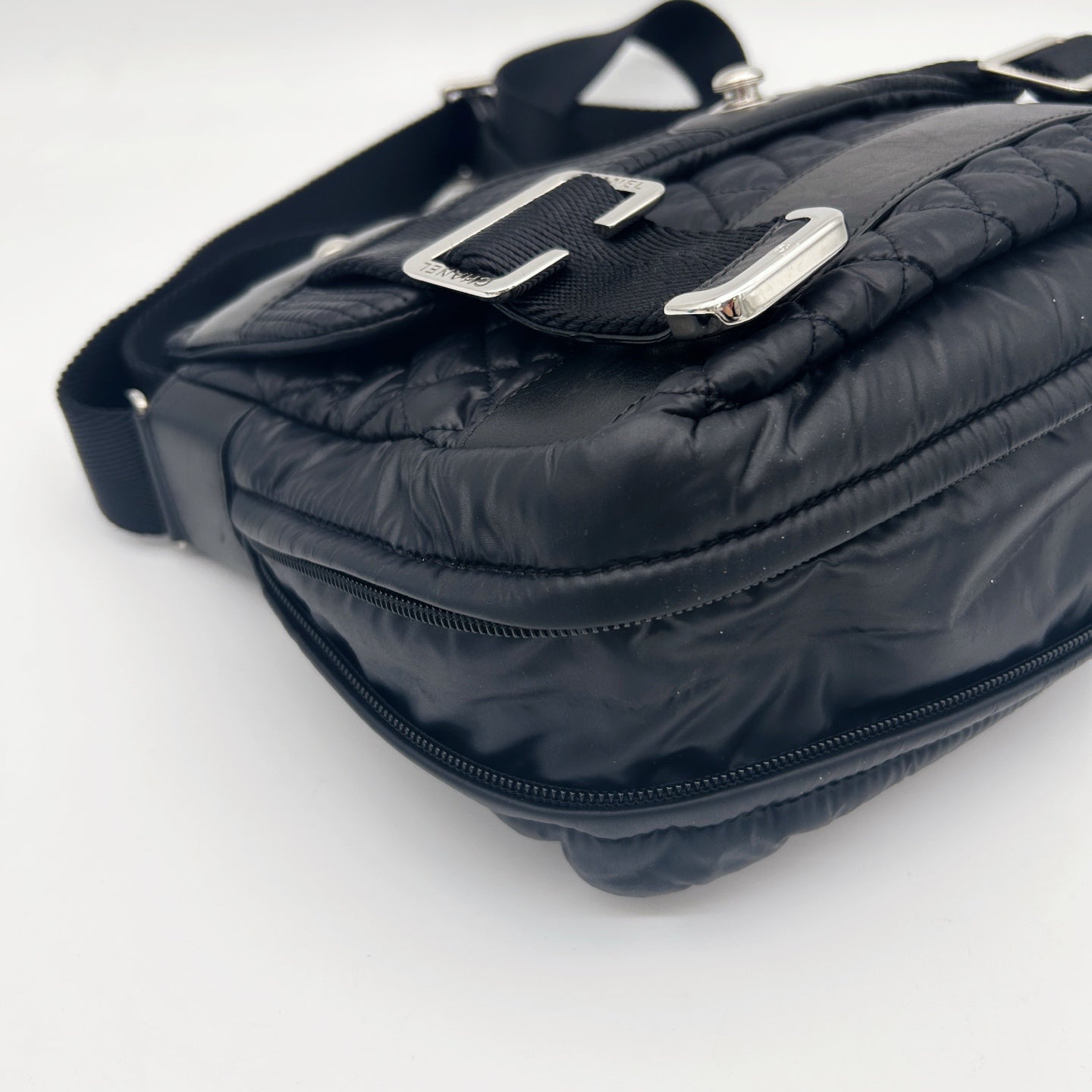 Chanel Black Nylon Down & Leather Sport Messenger Bag Silver Hardware [Used]