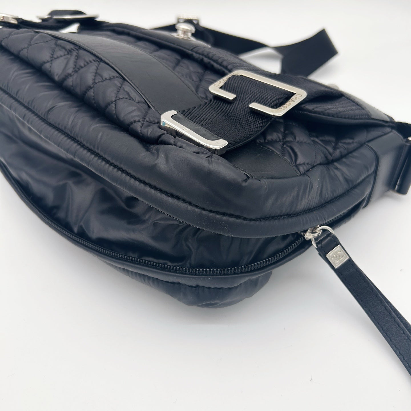 Chanel Black Nylon Down & Leather Sport Messenger Bag Silver Hardware [Used]