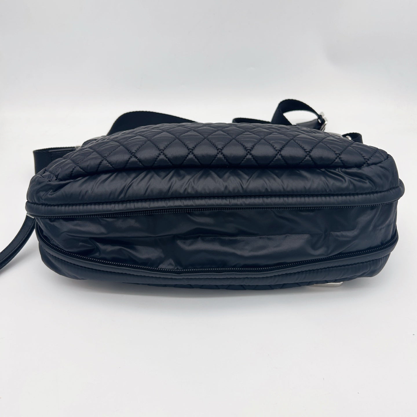 Chanel Black Nylon Down & Leather Sport Messenger Bag Silver Hardware [Used]