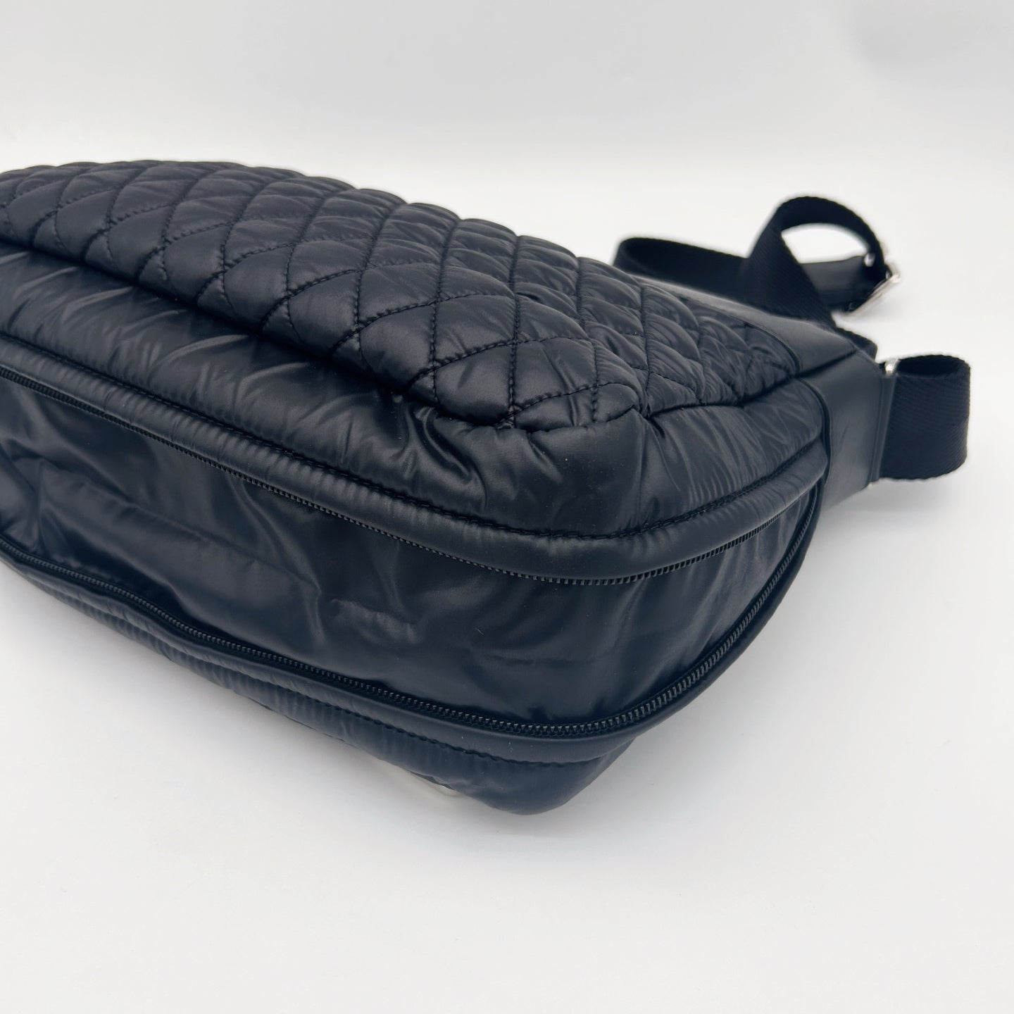 Chanel Black Nylon Down & Leather Sport Messenger Bag Silver Hardware [Used]