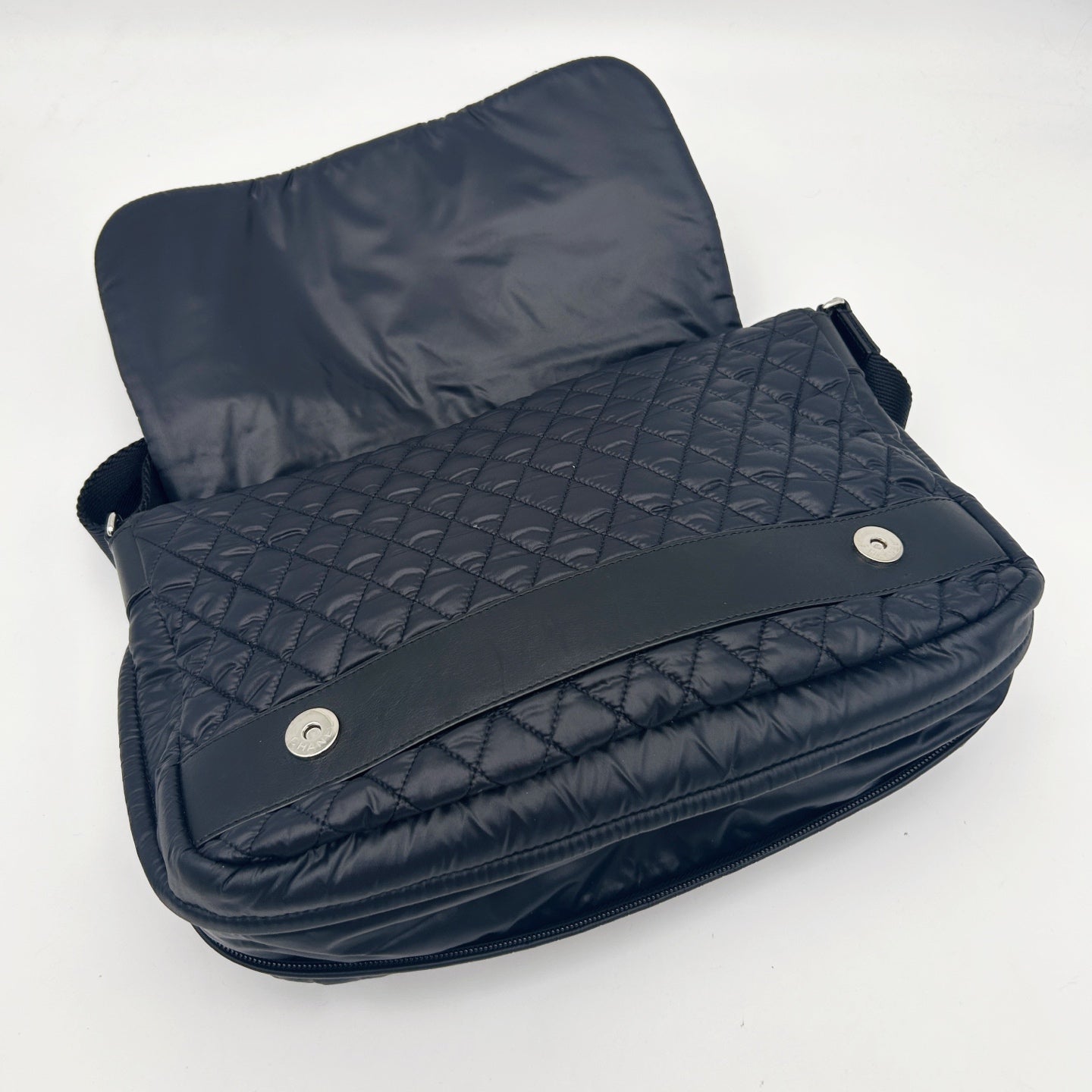 Chanel Black Nylon Down & Leather Sport Messenger Bag Silver Hardware [Used]