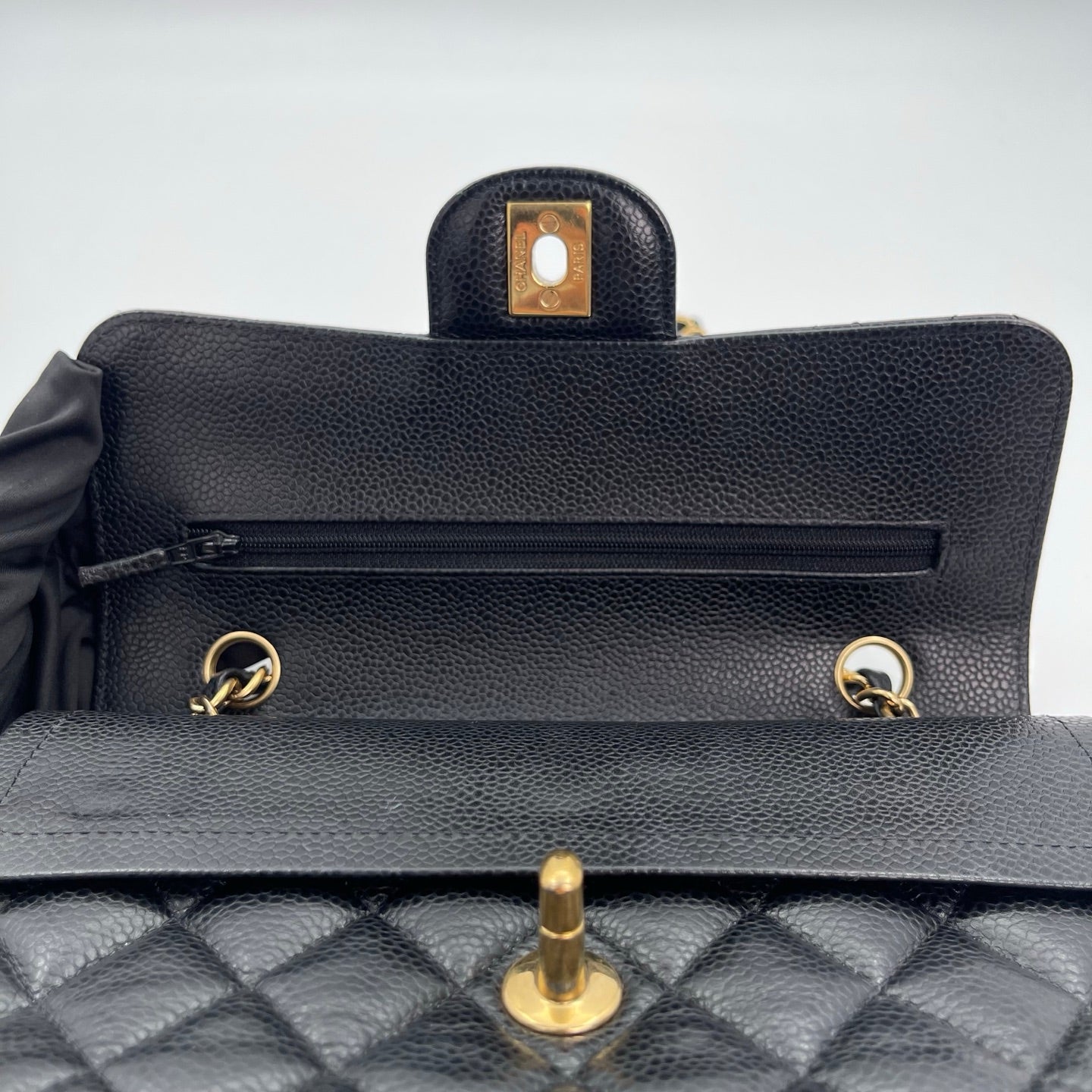 Chanel Classic Flap Black Caviar Leather 23 cm Gold Hardware [Used]