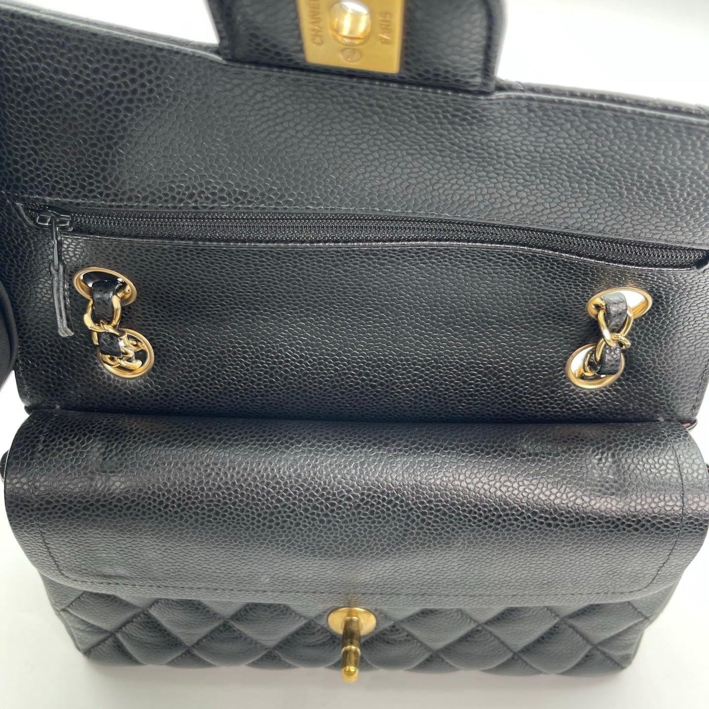 Chanel Classic Flap Black Caviar Leather 23 cm Gold Hardware [Used]