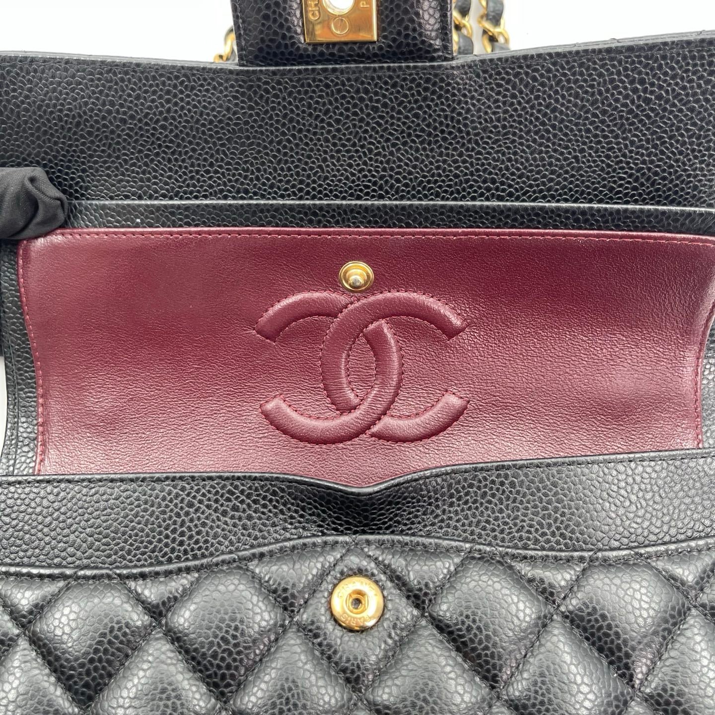 Chanel Classic Flap Black Caviar Leather 23 cm Gold Hardware [Used]