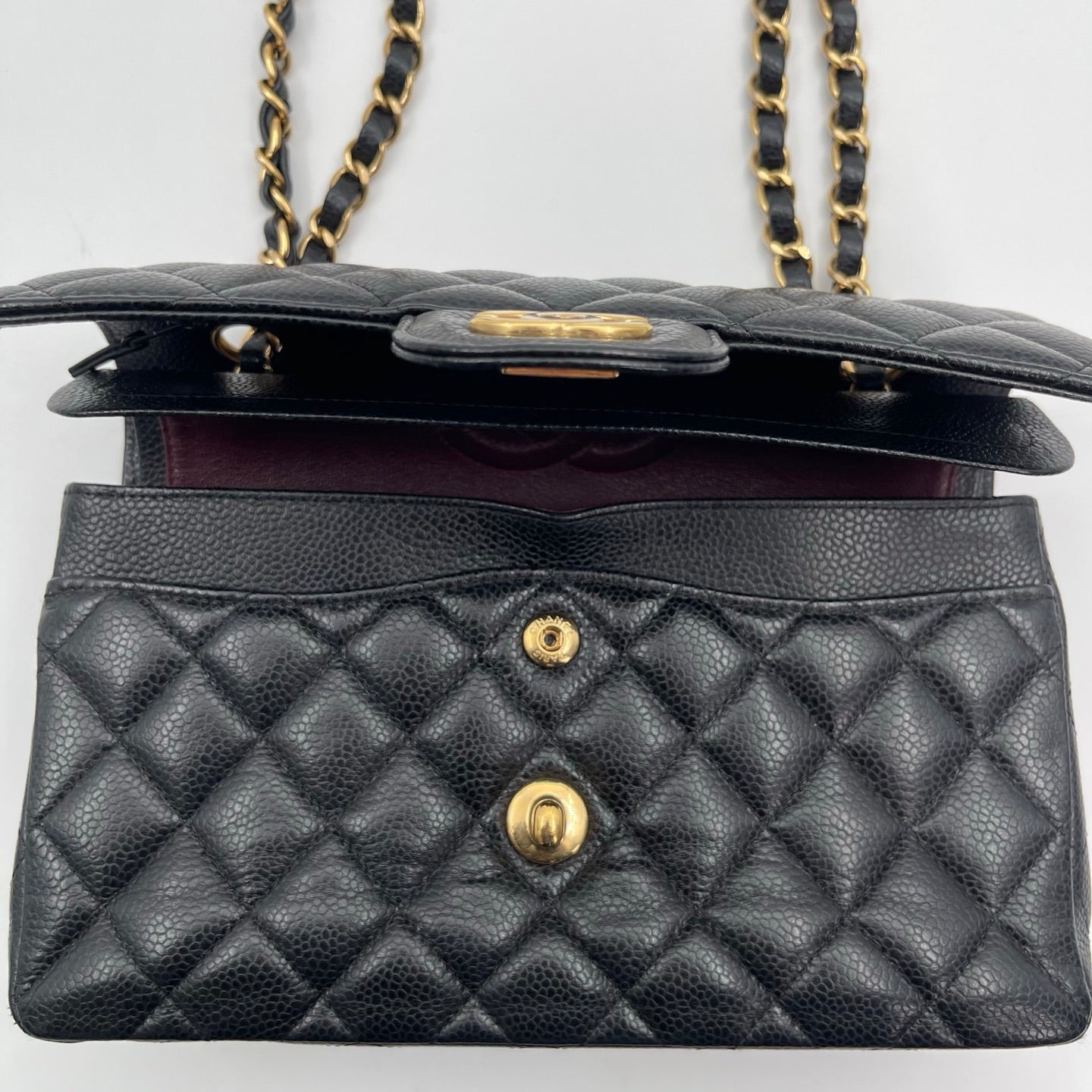 Chanel Classic Flap Black Caviar Leather 23 cm Gold Hardware [Used]