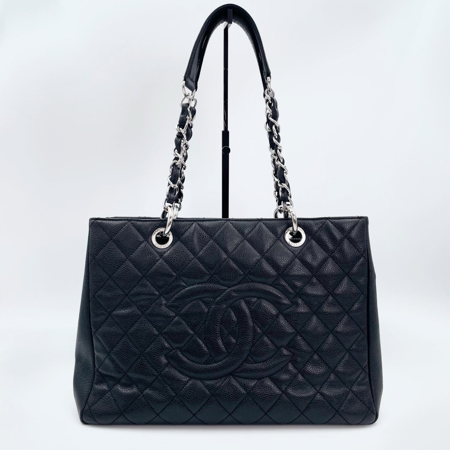 Chanel Black Caviar Leather GST Tote Bag Silver Hardware [Used]
