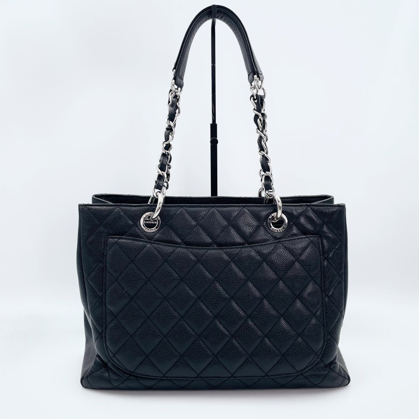 Chanel Black Caviar Leather GST Tote Bag Silver Hardware [Used]