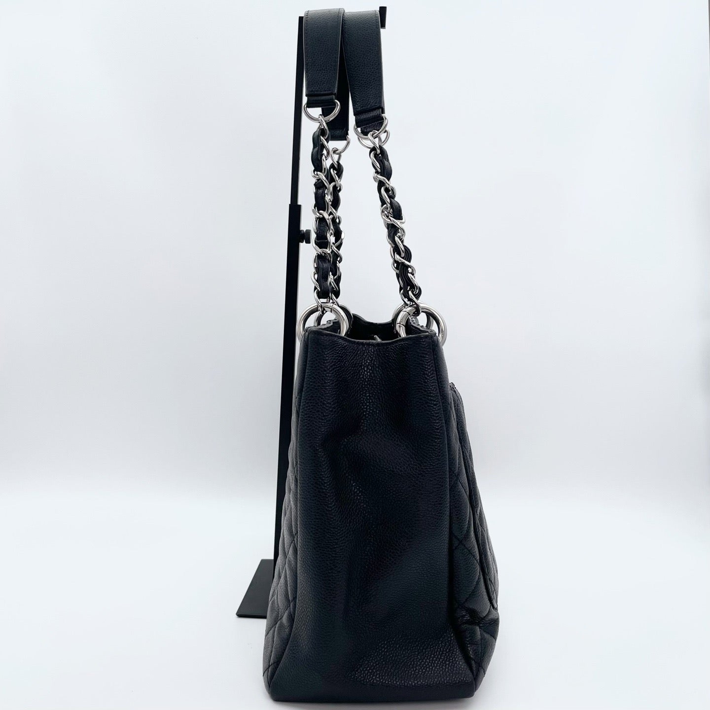 Chanel Black Caviar Leather GST Tote Bag Silver Hardware [Used]