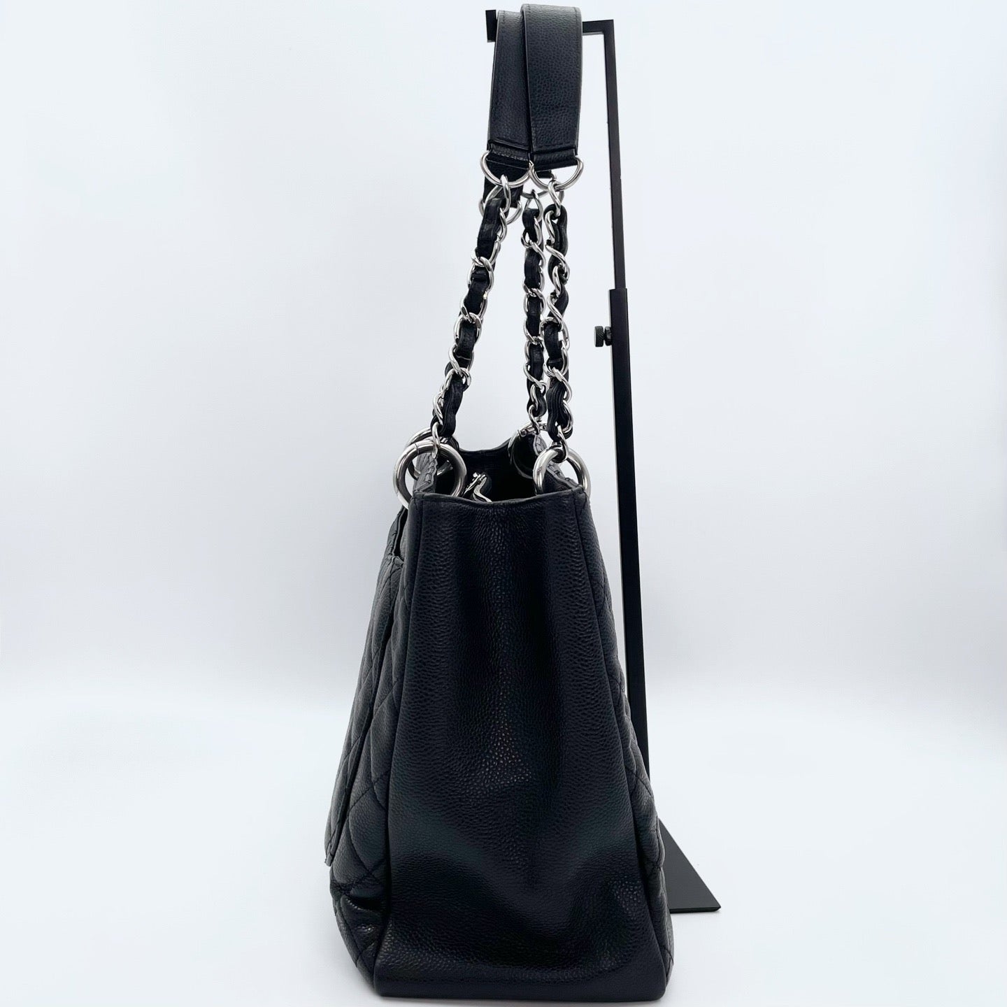 Chanel Black Caviar Leather GST Tote Bag Silver Hardware [Used]