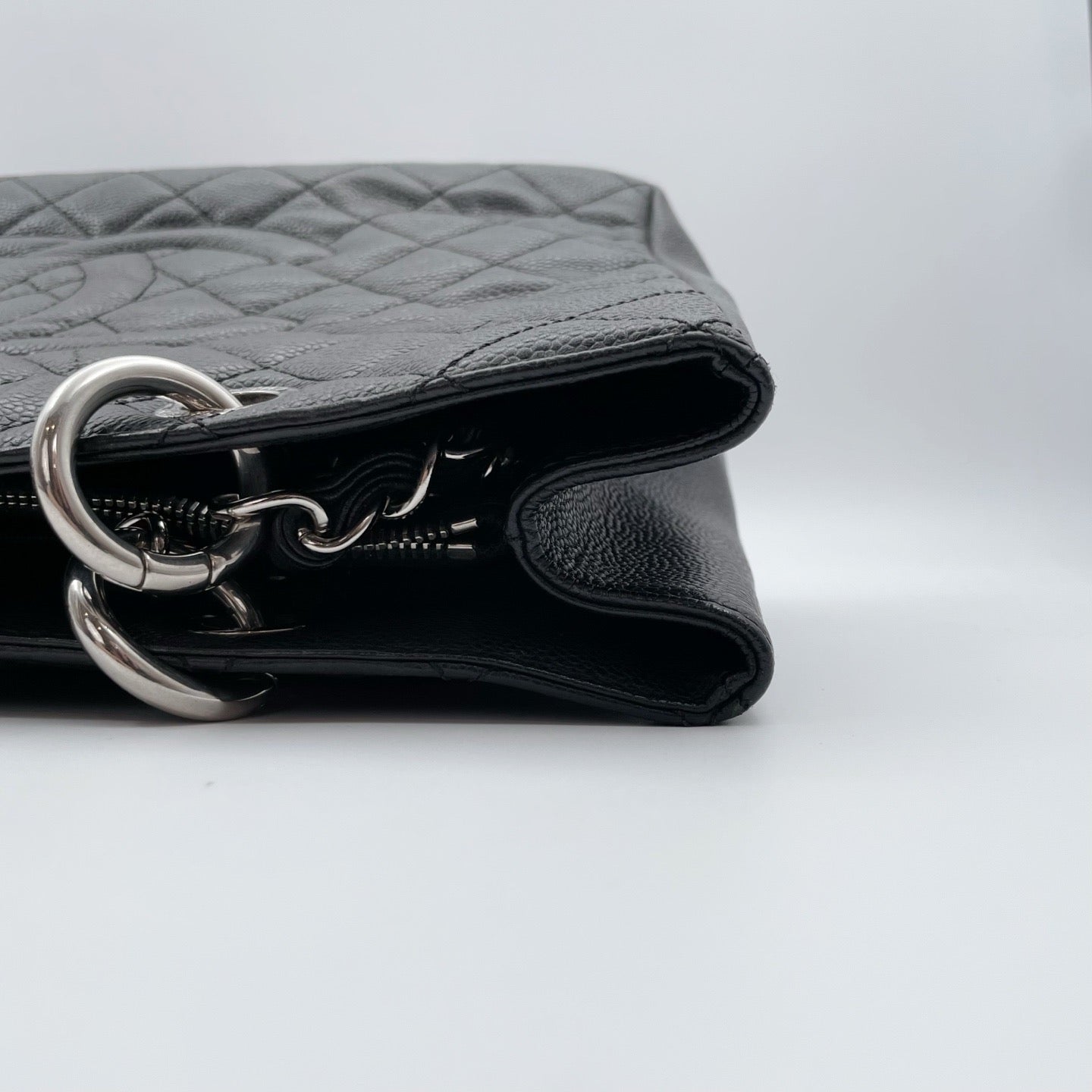 Chanel Black Caviar Leather GST Tote Bag Silver Hardware [Used]