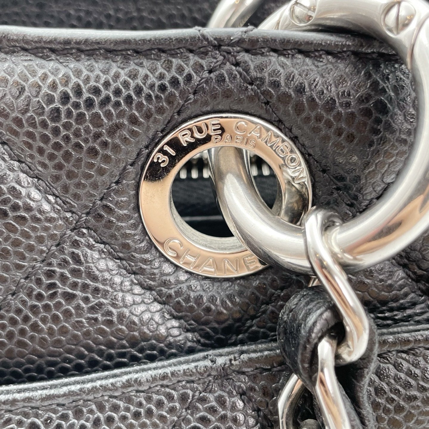 Chanel Black Caviar Leather GST Tote Bag Silver Hardware [Used]
