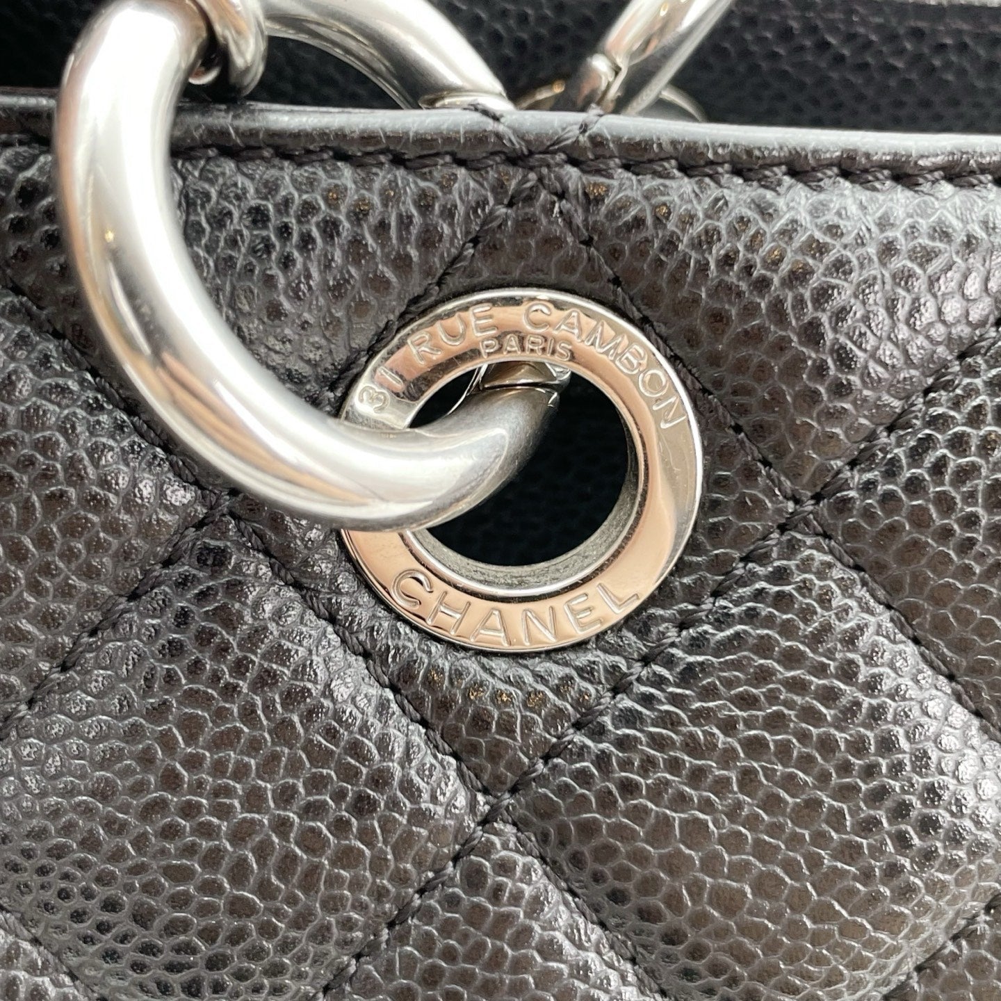 Chanel Black Caviar Leather GST Tote Bag Silver Hardware [Used]
