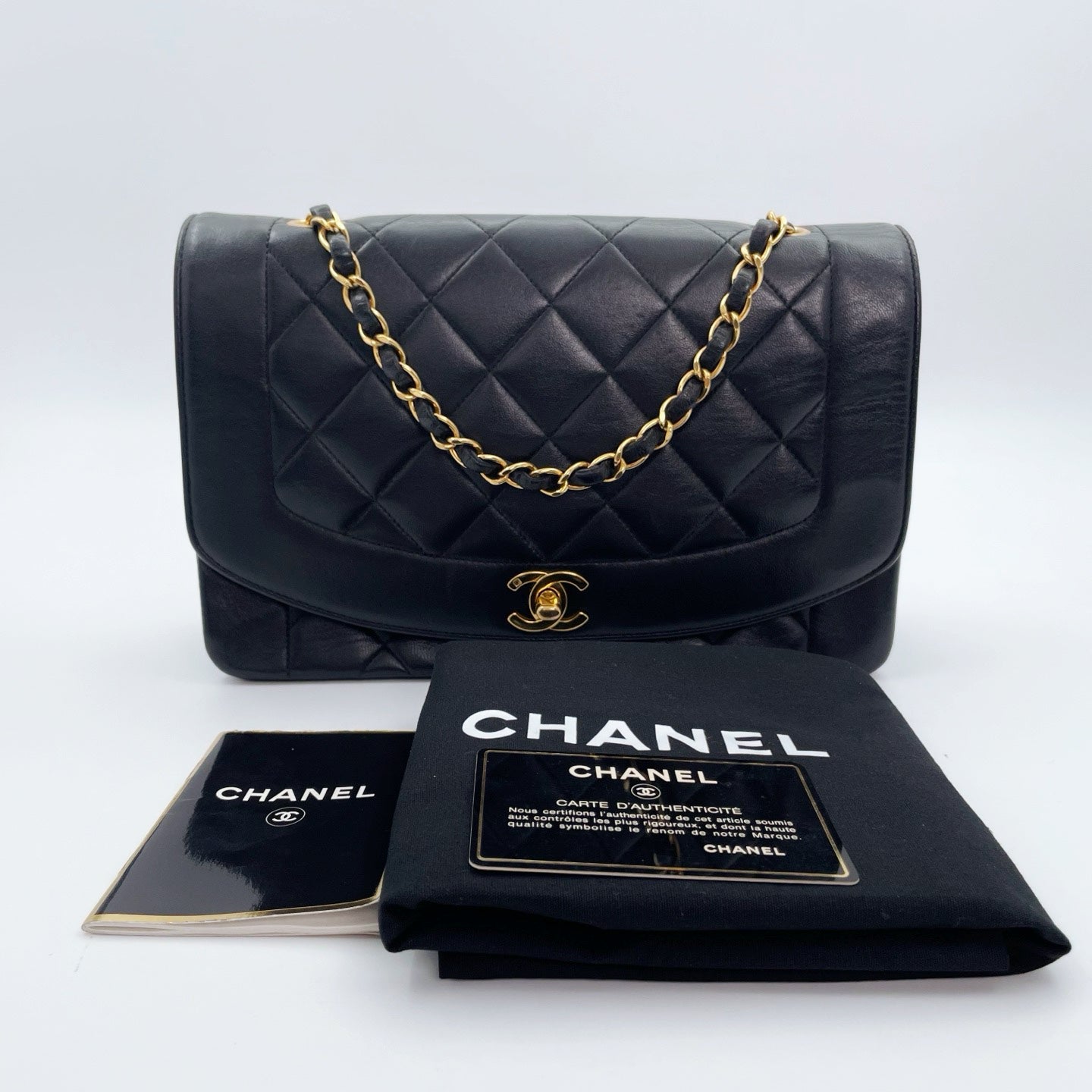 Chanel Black Lambskin Diana Chain Shoulder Bag Gold Hardware 25 cm [Used]