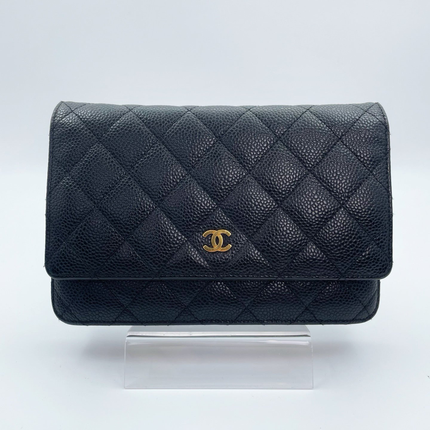 Chanel Black Caviar Leather WOC Chain Shoulder Bag Gold Hardware [Used]