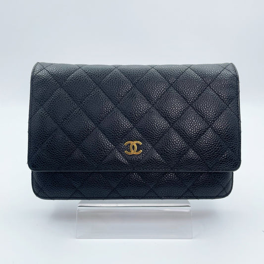 Chanel Black Caviar Leather WOC Chain Shoulder Bag Gold Hardware [Used]