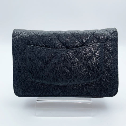 Chanel Black Caviar Leather WOC Chain Shoulder Bag Gold Hardware [Used]