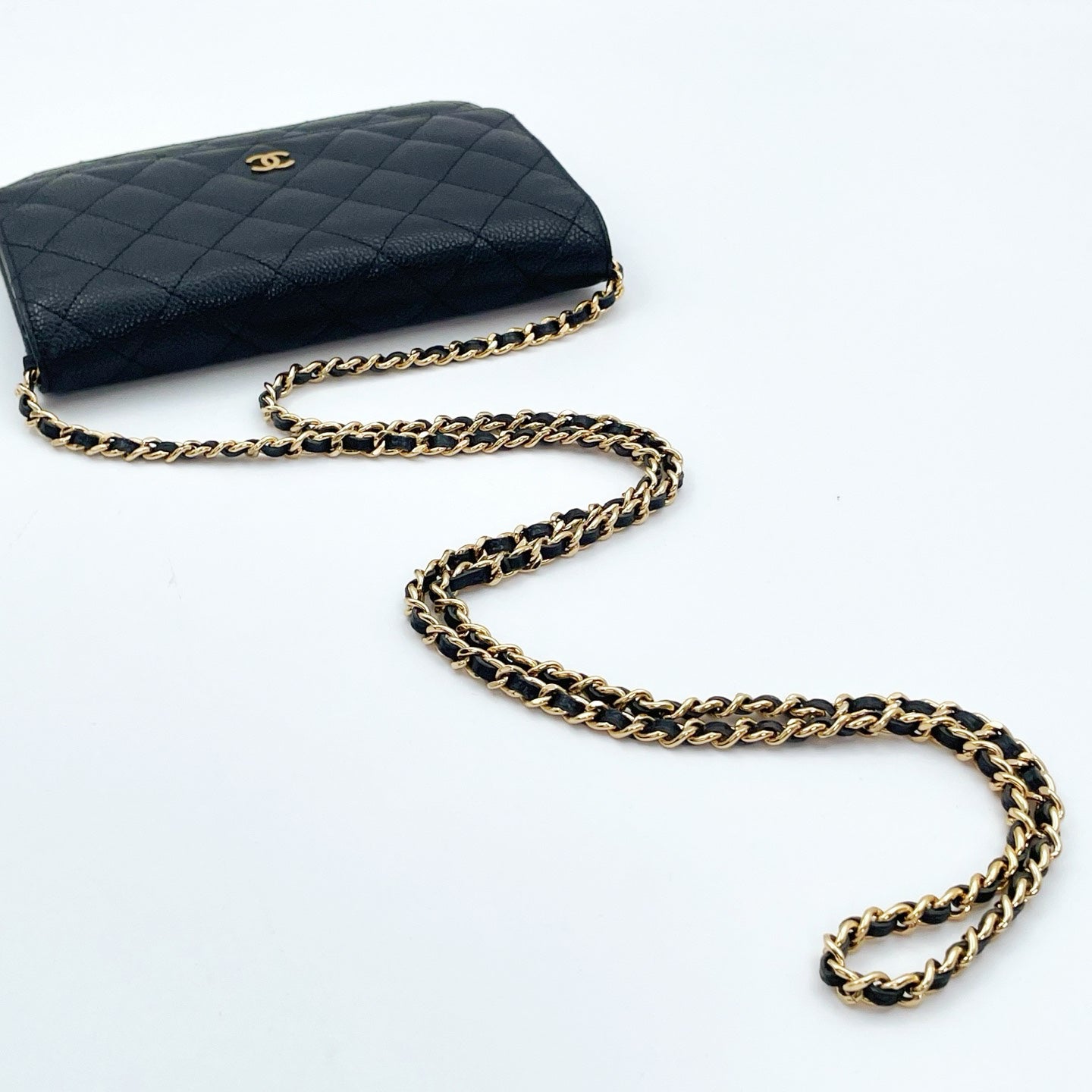 Chanel Black Caviar Leather WOC Chain Shoulder Bag Gold Hardware [Used]