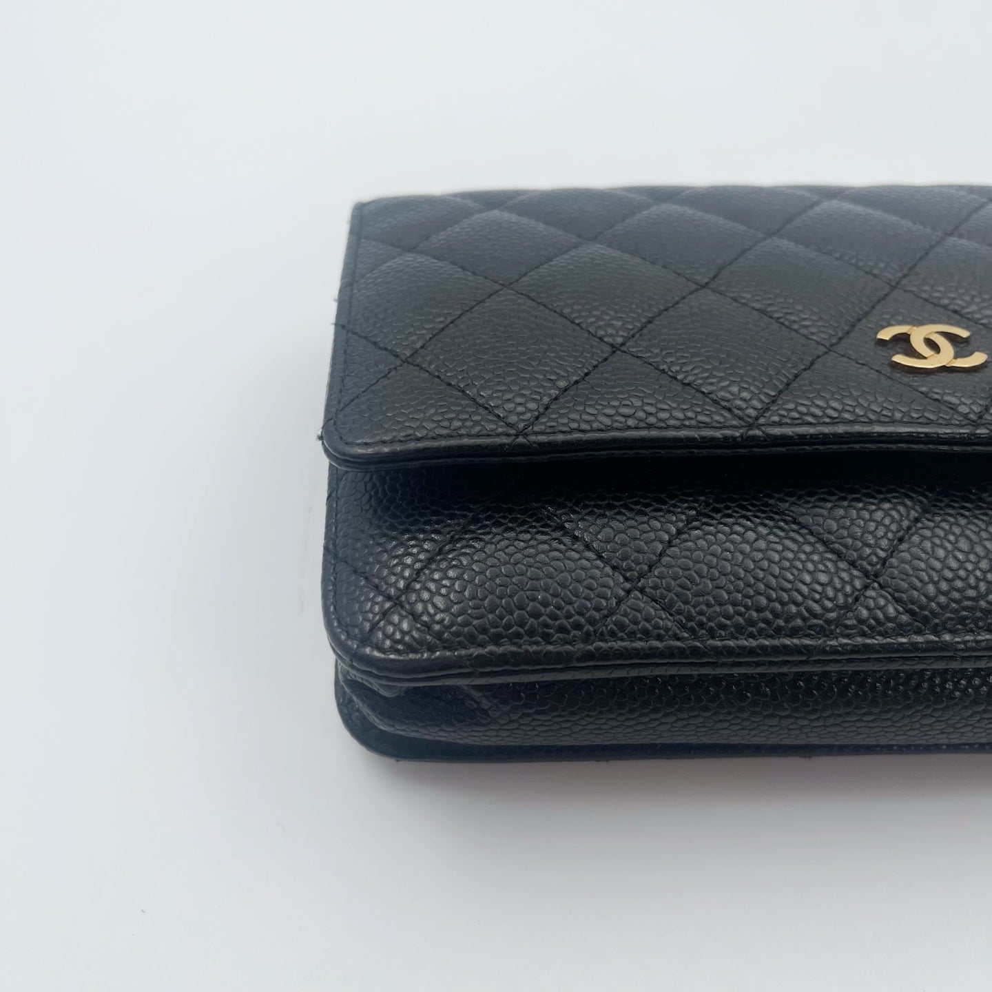 Chanel Black Caviar Leather WOC Chain Shoulder Bag Gold Hardware [Used]