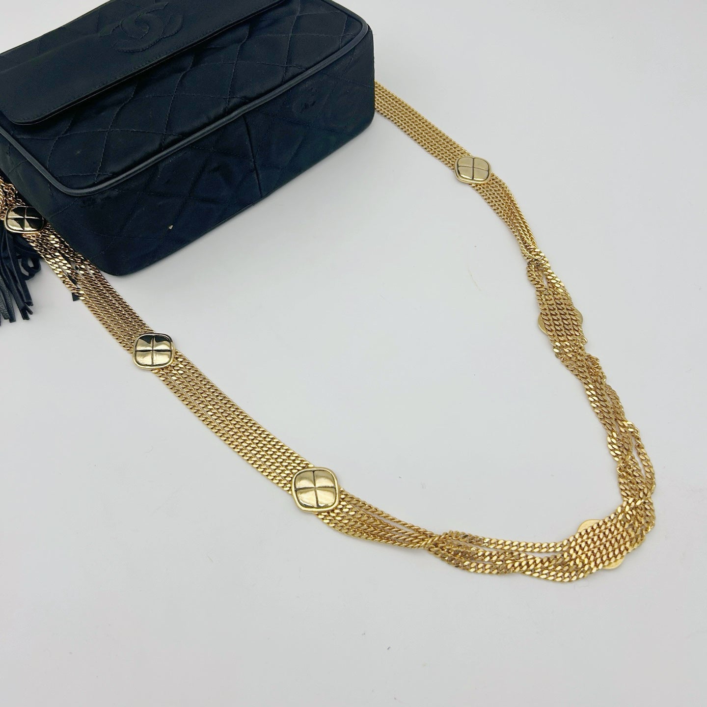 Chanel Satin Chain Camera Bag with Gold Ball Tassel in Black and Gold [Used]