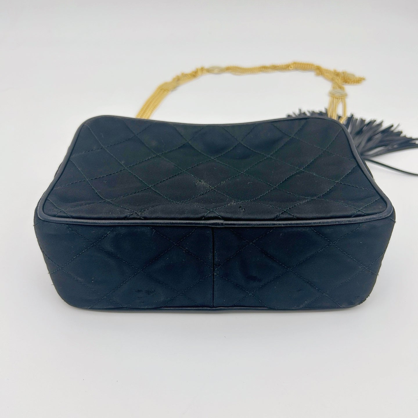 Chanel Satin Chain Camera Bag with Gold Ball Tassel in Black and Gold [Used]