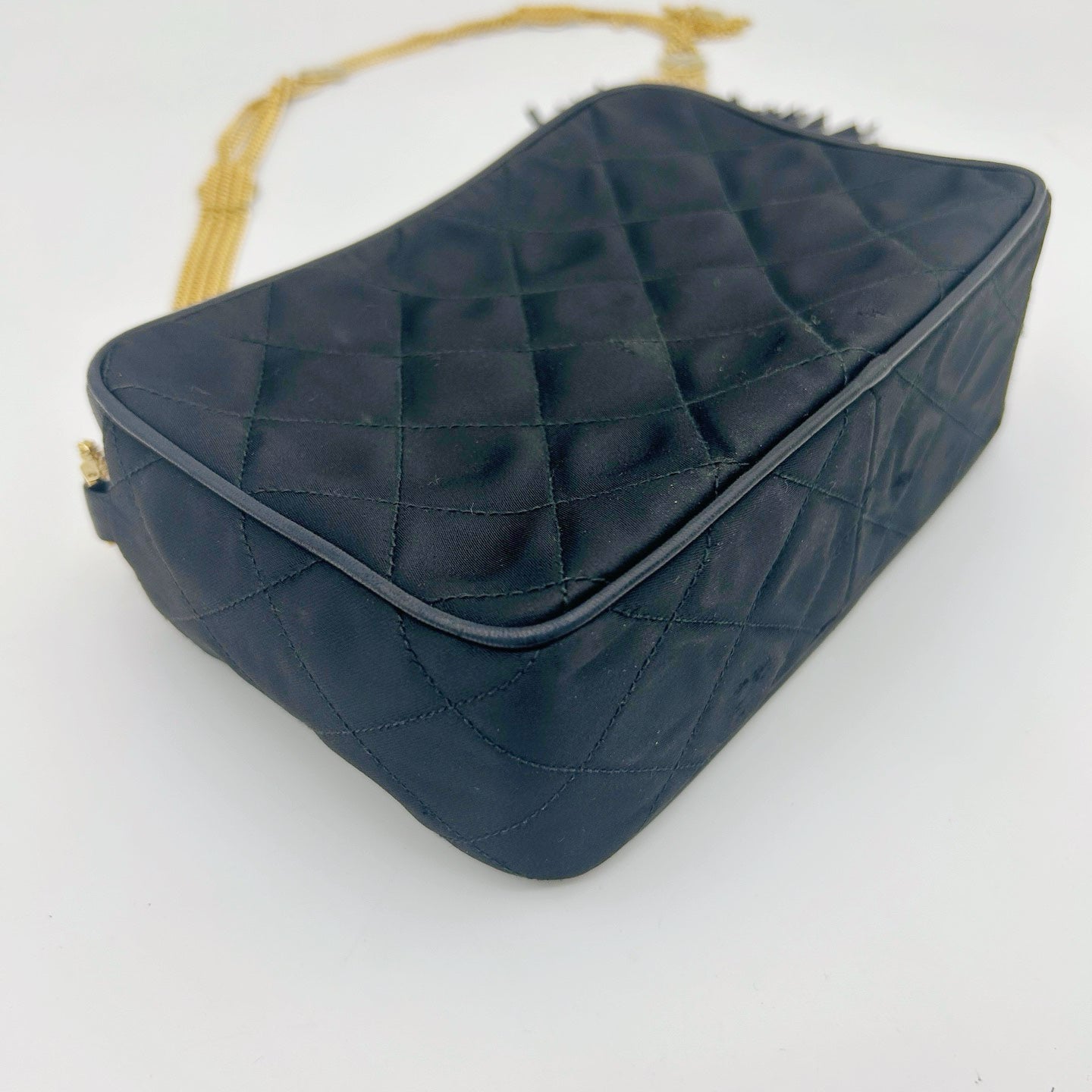 Chanel Satin Chain Camera Bag with Gold Ball Tassel in Black and Gold [Used]