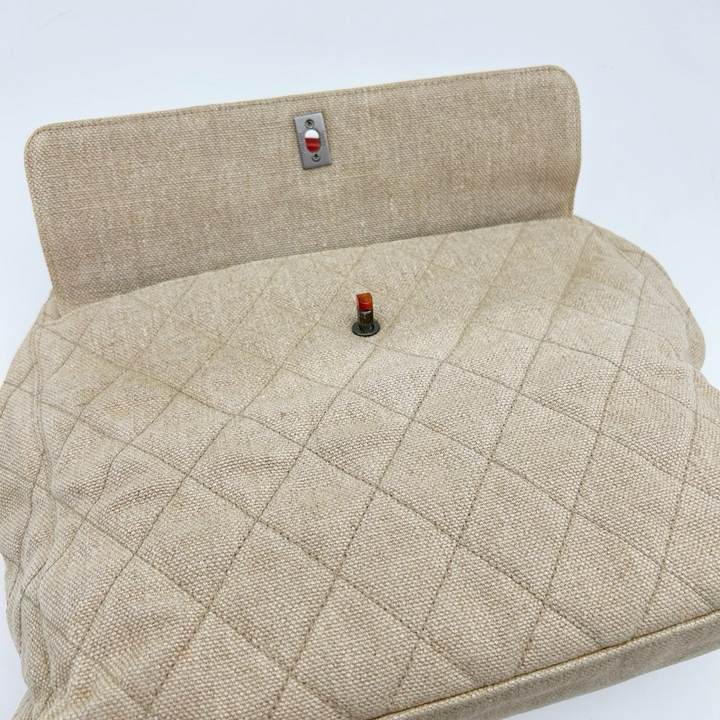 Chanel Linen and Canvas Tote Bag with Tortoiseshell Handles in Beige and Black [Used]