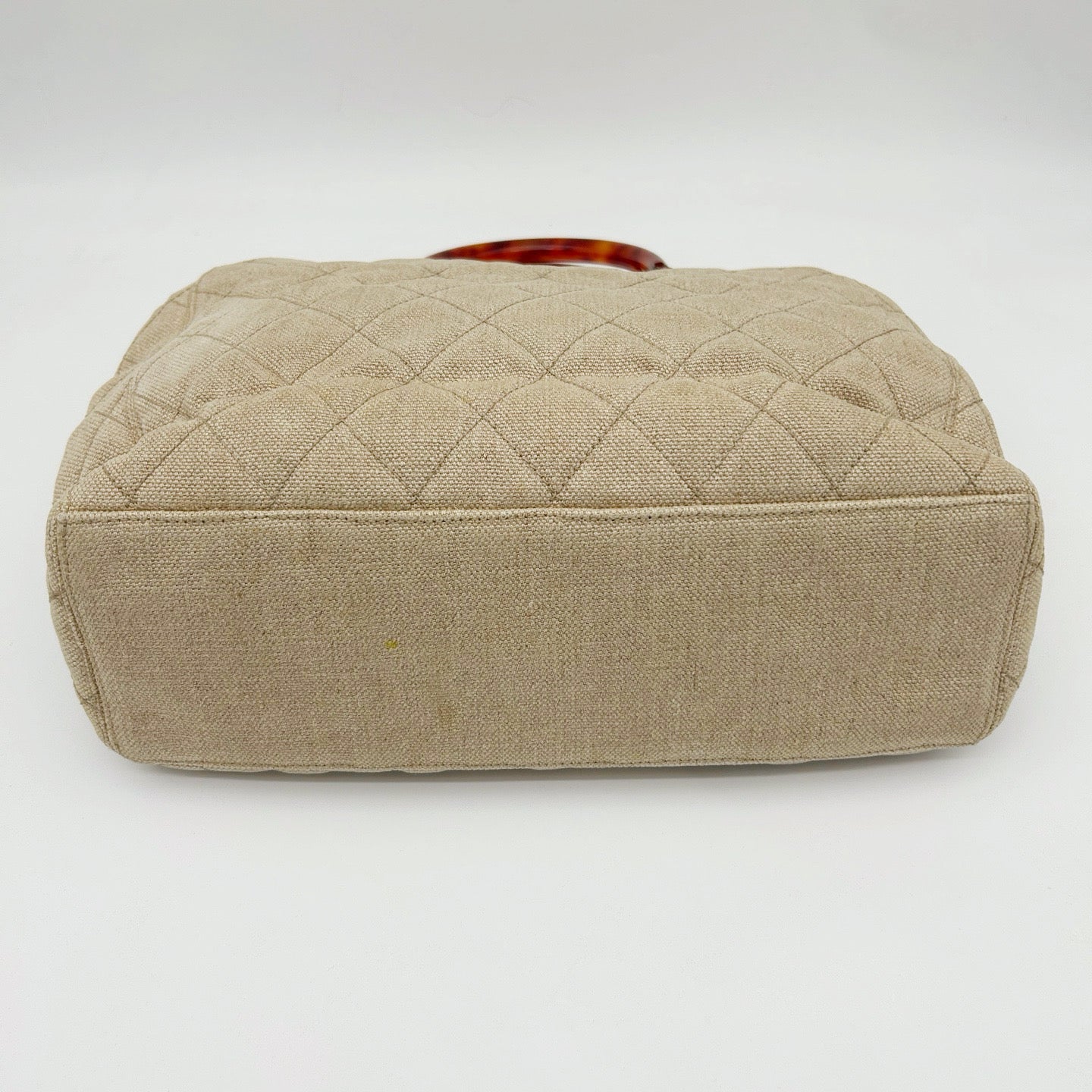Chanel Linen and Canvas Tote Bag with Tortoiseshell Handles in Beige and Black [Used]