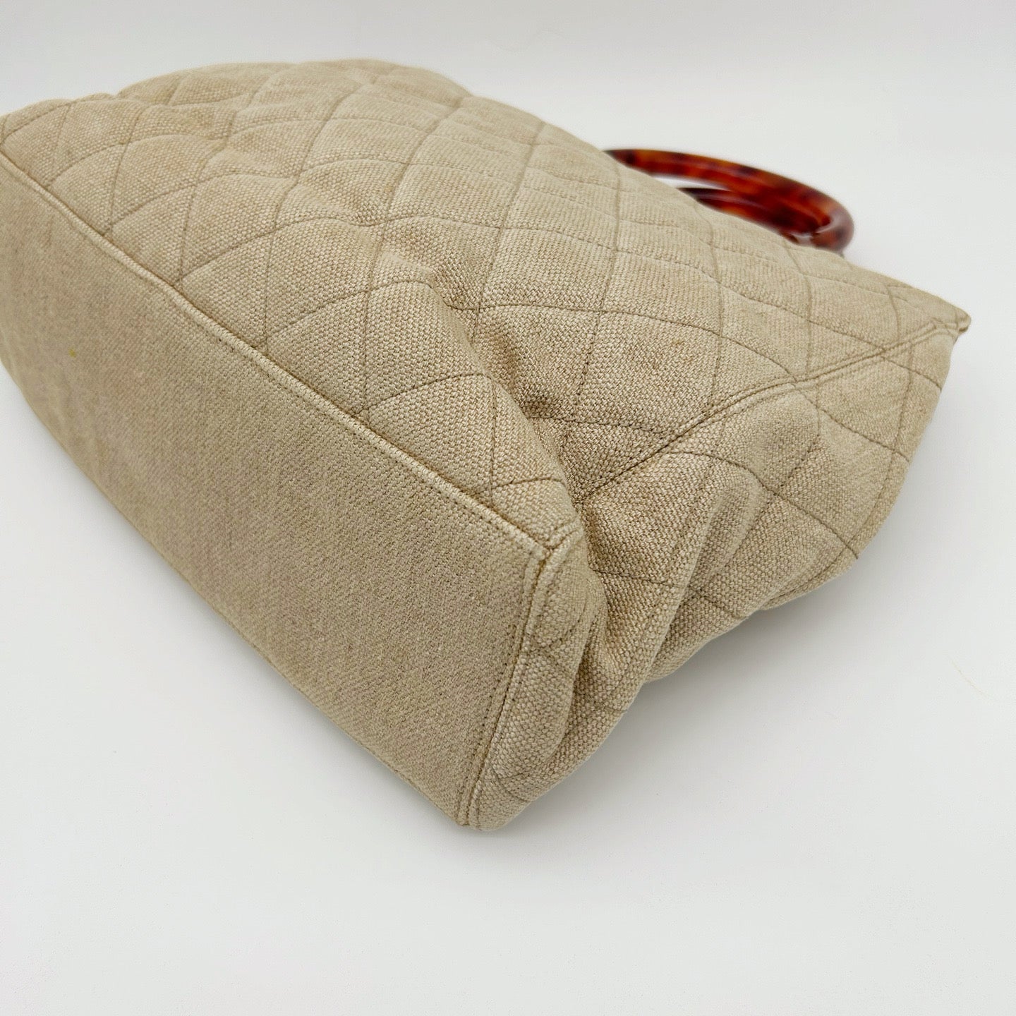 Chanel Linen and Canvas Tote Bag with Tortoiseshell Handles in Beige and Black [Used]