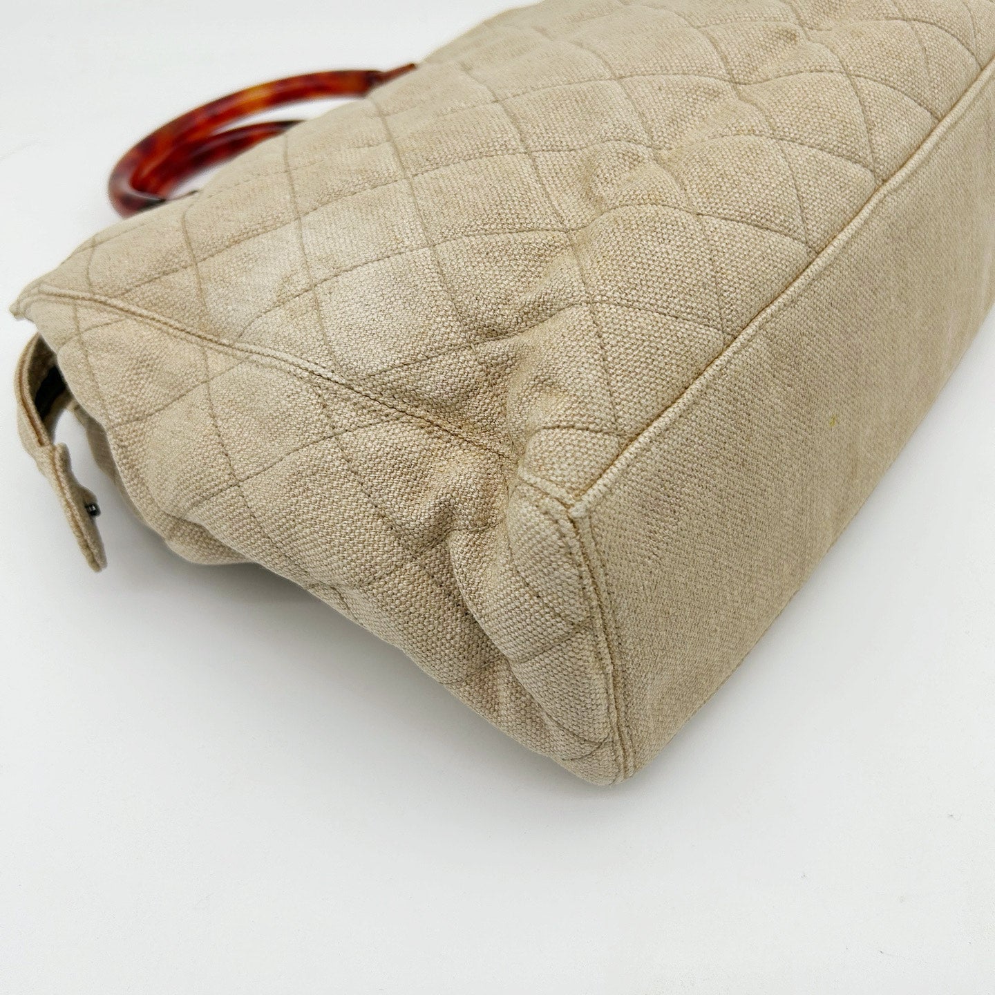 Chanel Linen and Canvas Tote Bag with Tortoiseshell Handles in Beige and Black [Used]