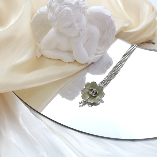 Chanel Green Enamel Crystal Clover Necklace 04P [Used]