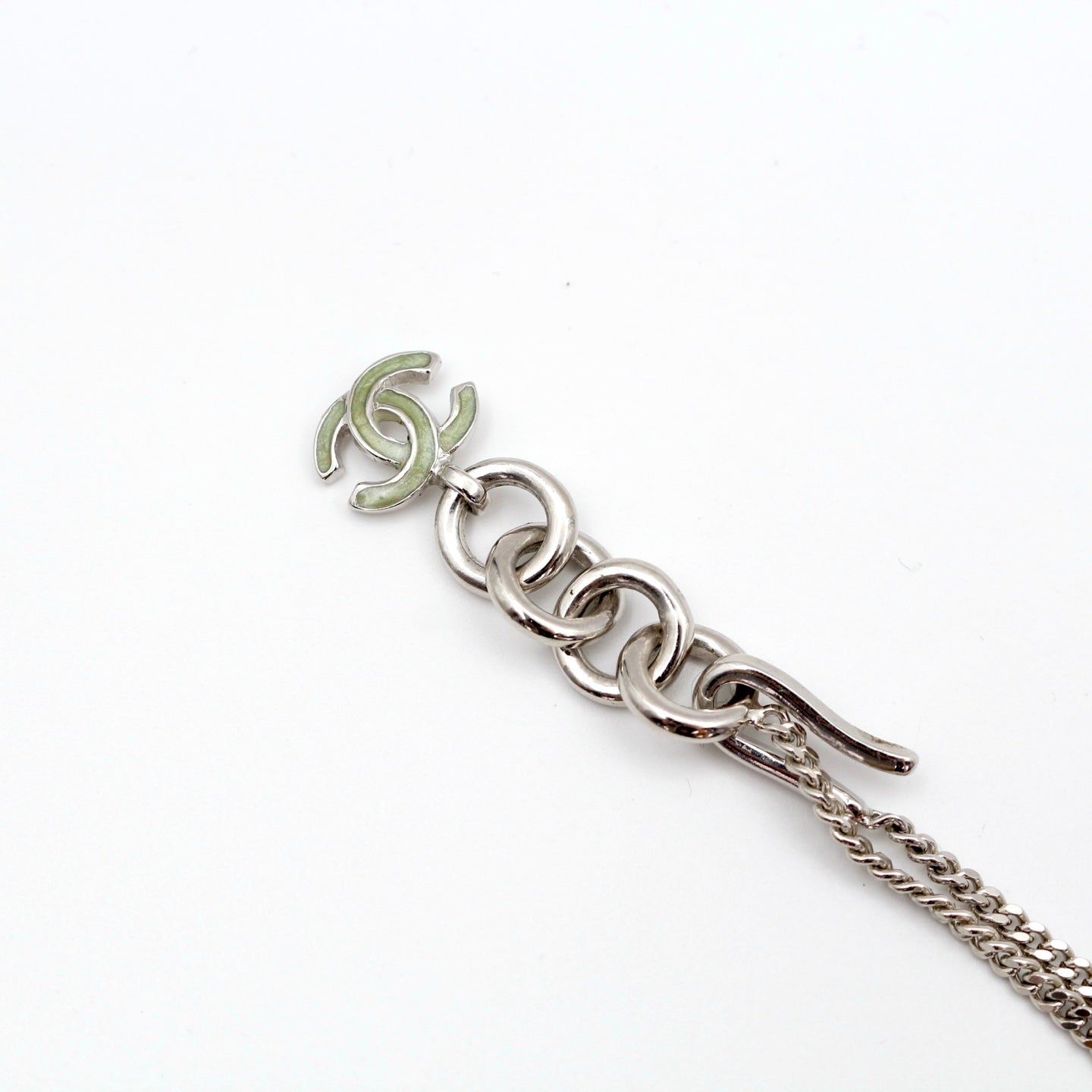 Chanel Green Enamel Crystal Clover Necklace 04P [Used]