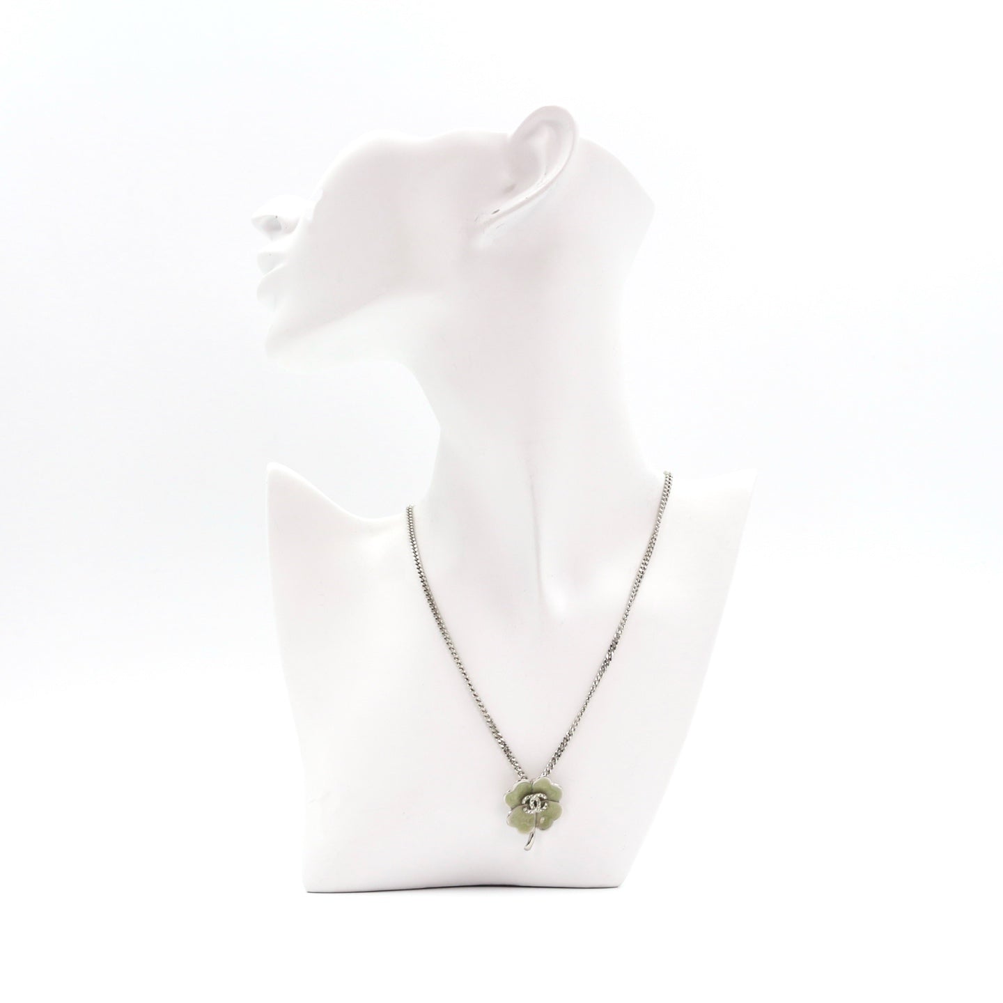 Chanel Green Enamel Crystal Clover Necklace 04P [Used]