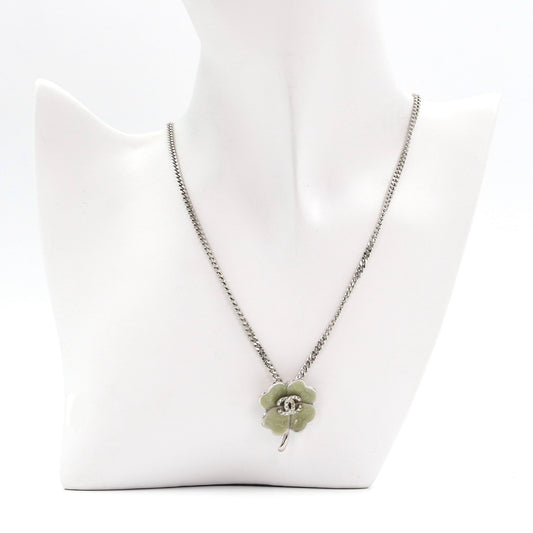 Chanel Green Enamel Crystal Clover Necklace 04P [Used]