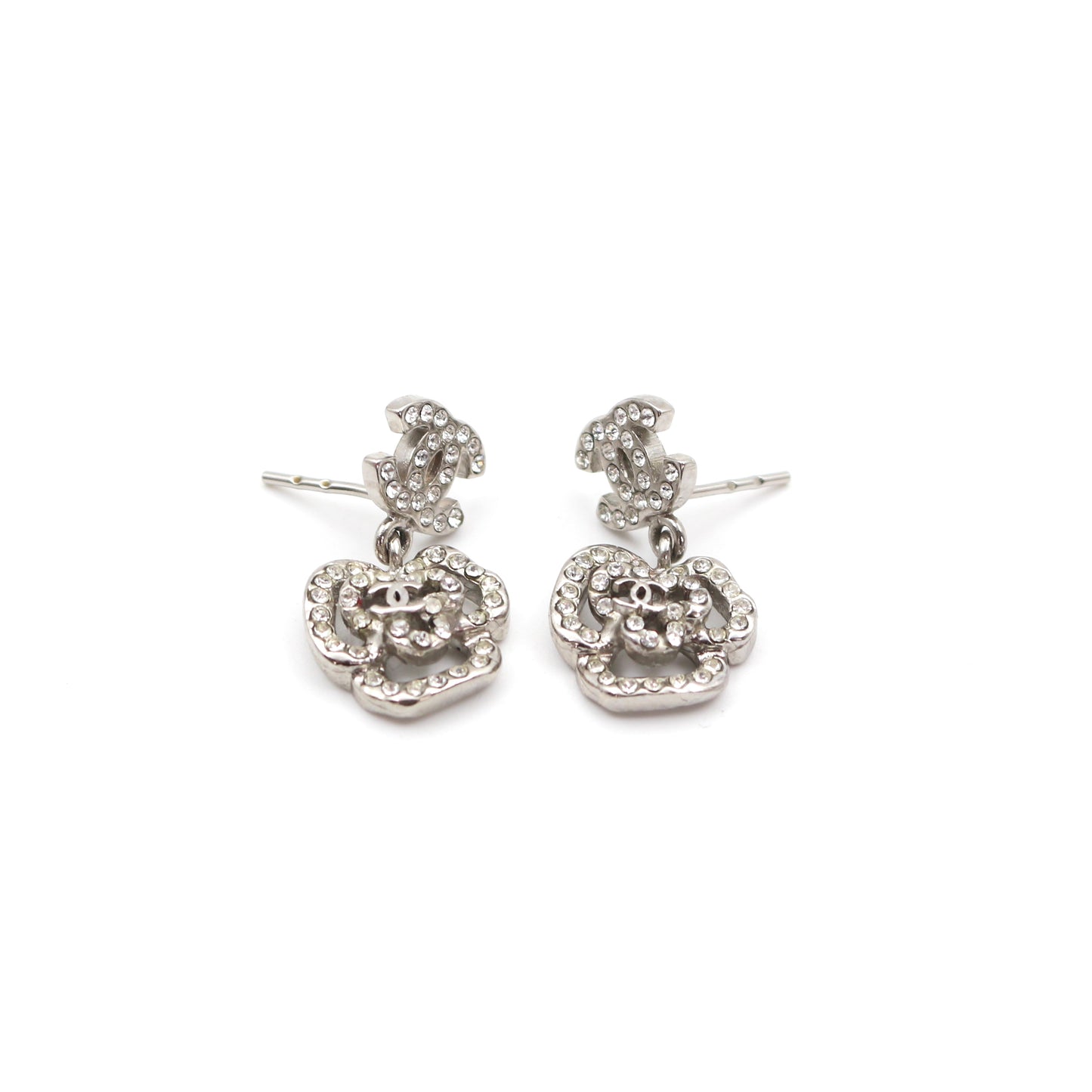 Chanel Camellia Rhinestone Stud Earrings 08C [Used]