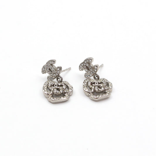 Chanel Camellia Rhinestone Stud Earrings 08C [Used]