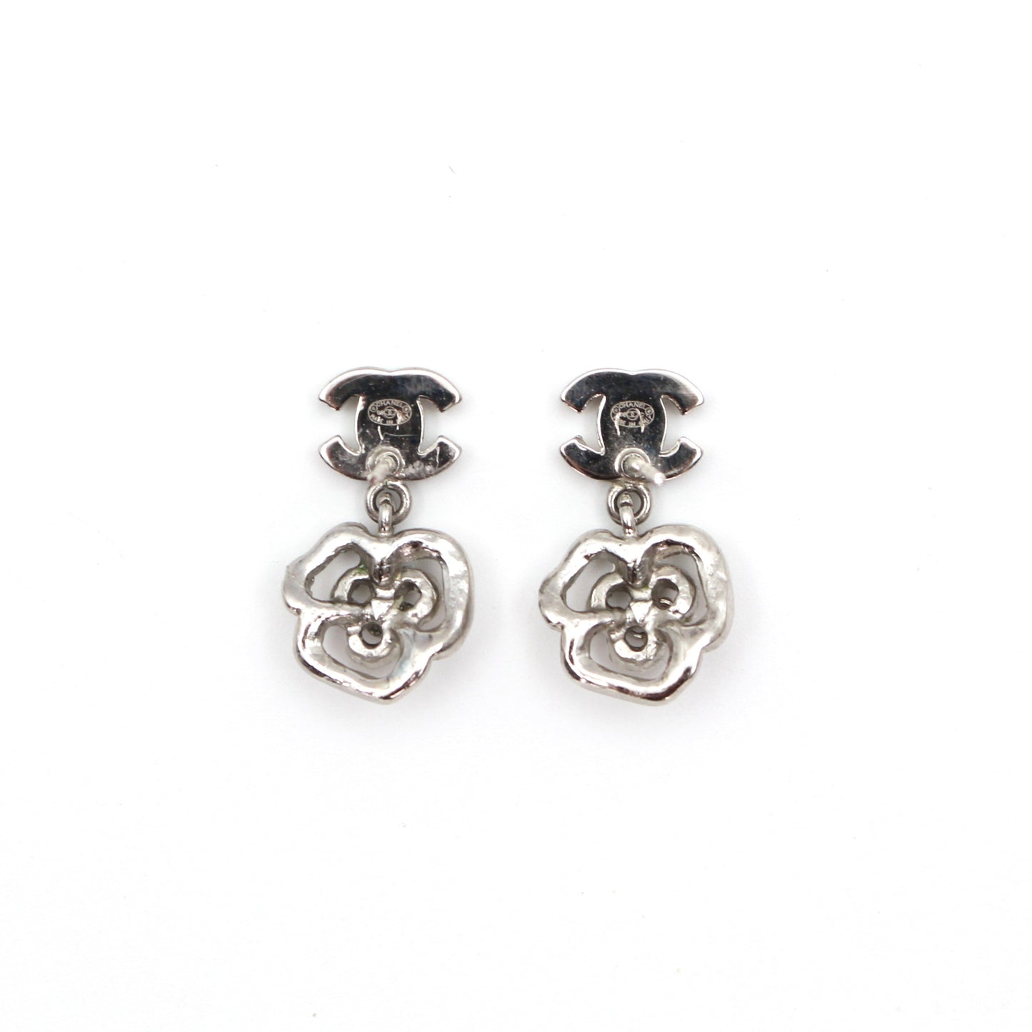Chanel Camellia Rhinestone Stud Earrings 08C [Used]