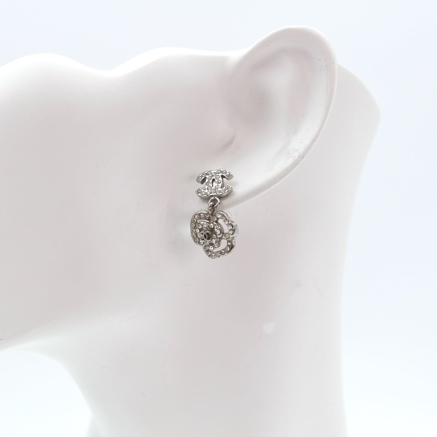Chanel Camellia Rhinestone Stud Earrings 08C [Used]