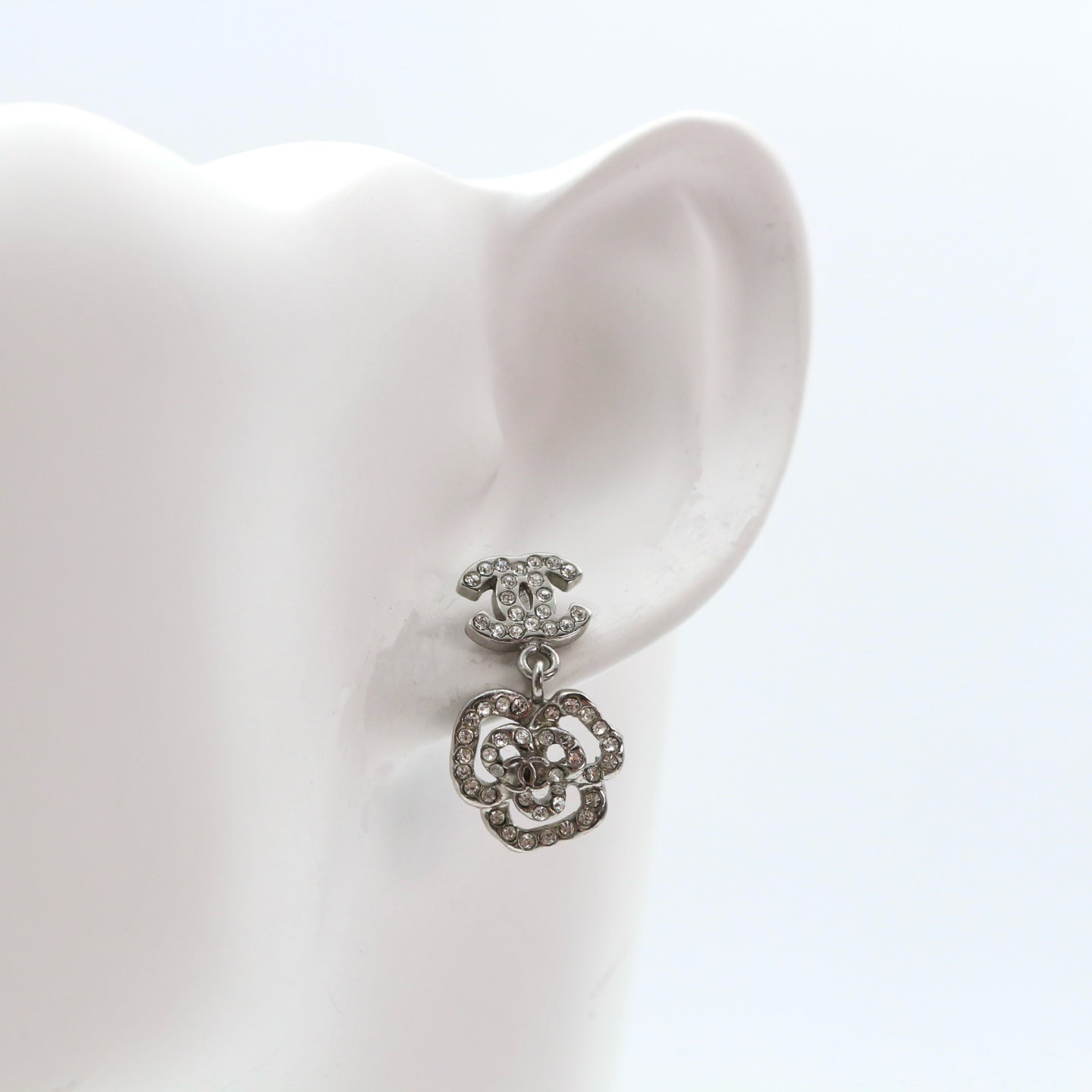 Chanel Camellia Rhinestone Stud Earrings 08C [Used]