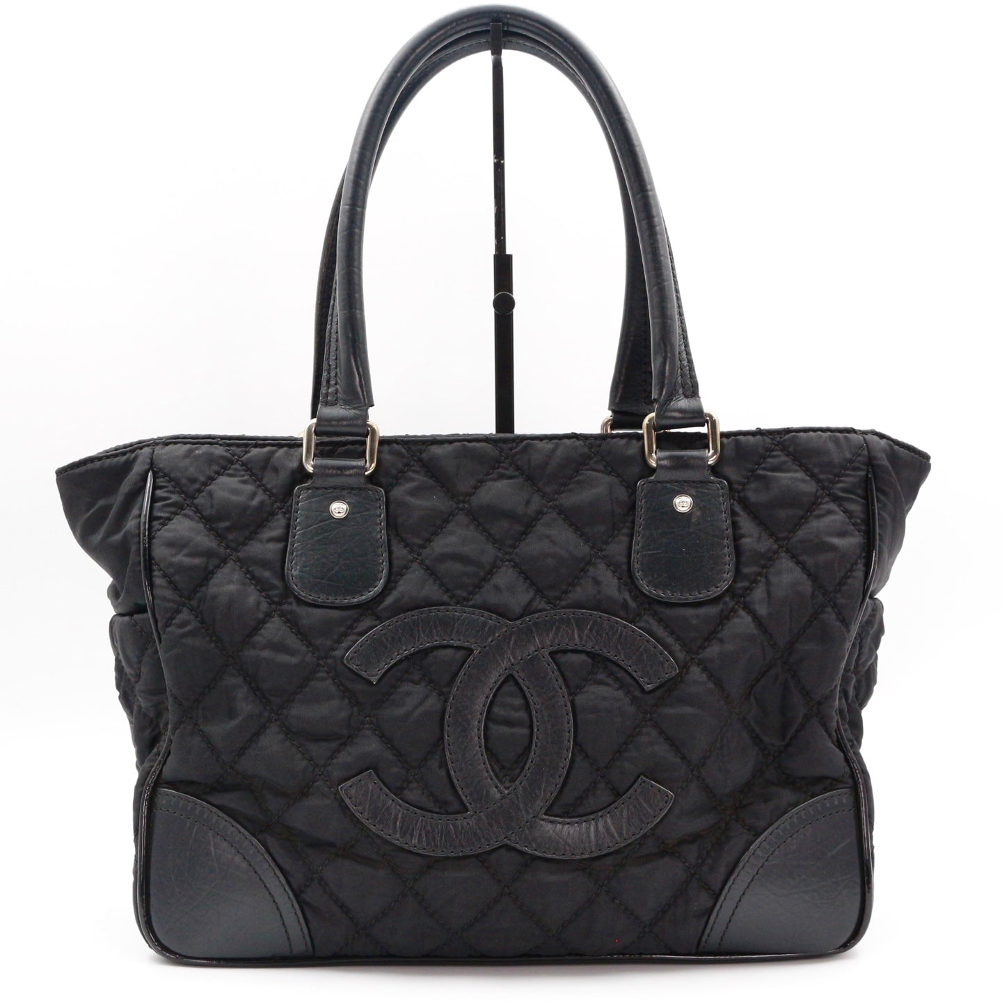 Chanel Large CC Logo Quilted Nylon Tote Bag Black [Used]