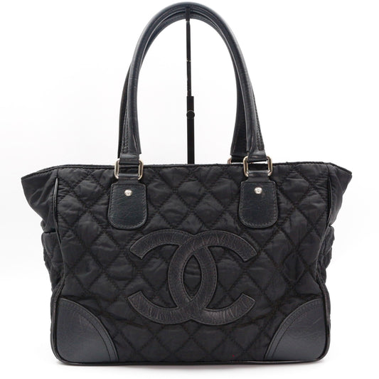 Chanel Large CC Logo Quilted Nylon Tote Bag Black [Used]