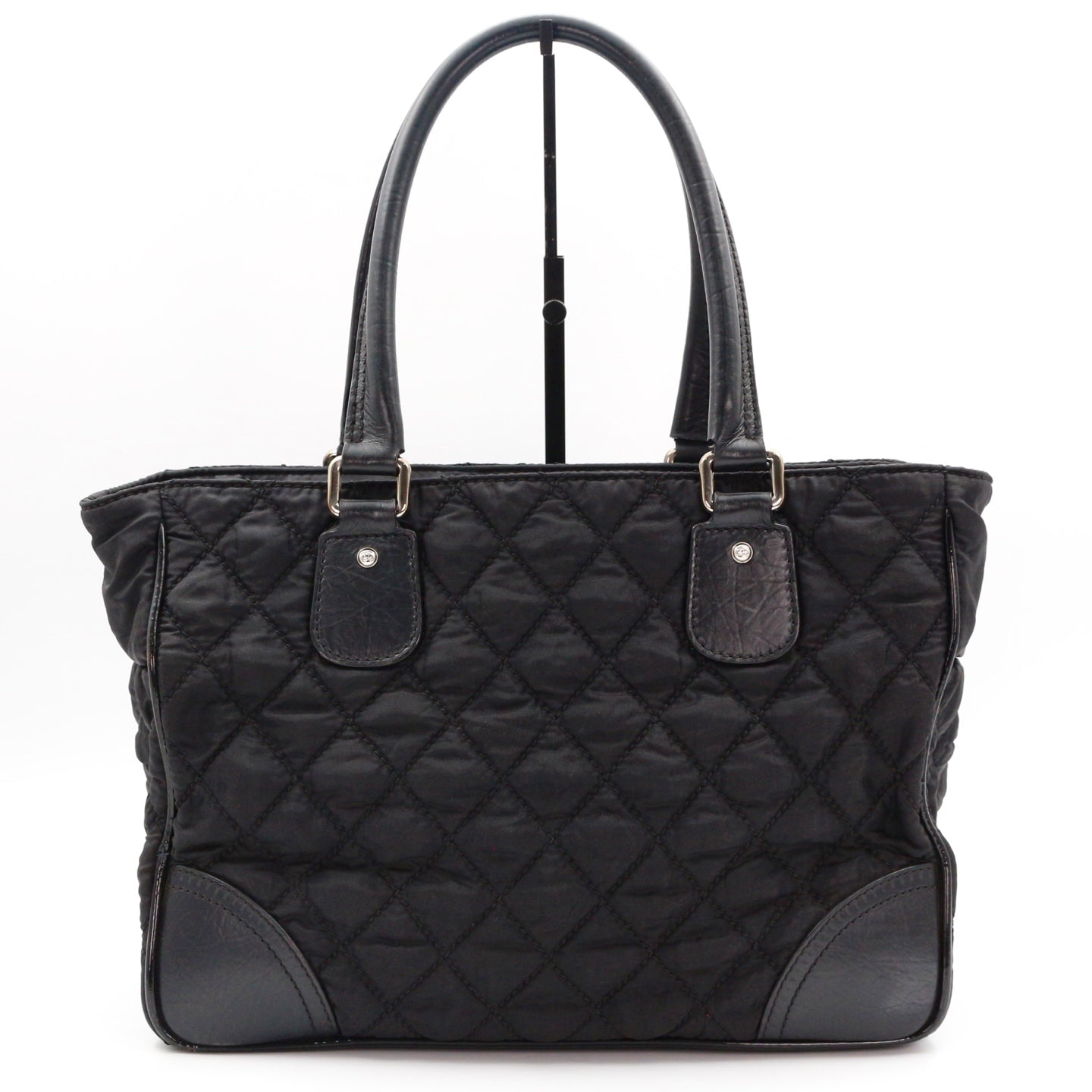 Chanel Large CC Logo Quilted Nylon Tote Bag Black [Used]