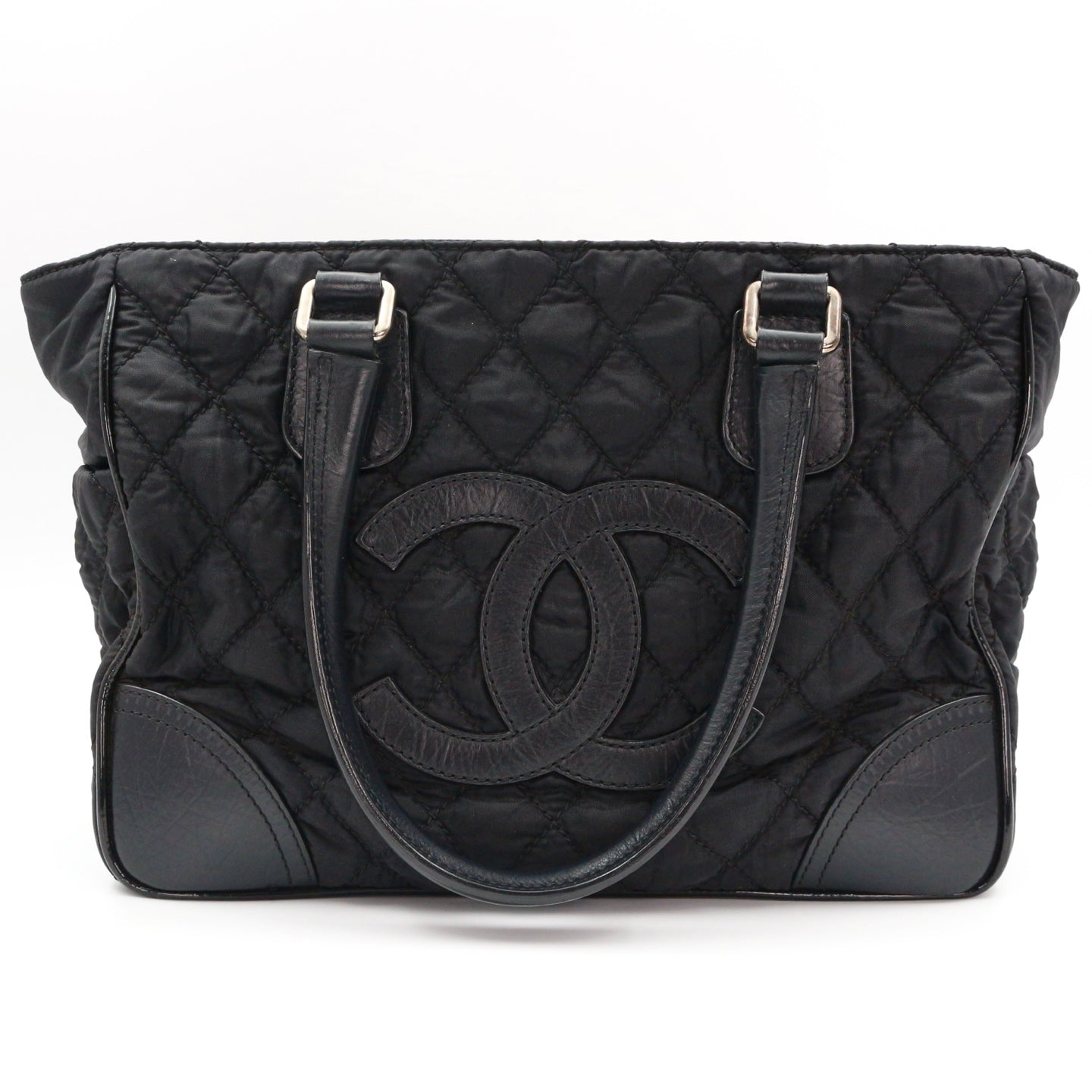 Chanel Large CC Logo Quilted Nylon Tote Bag Black [Used]