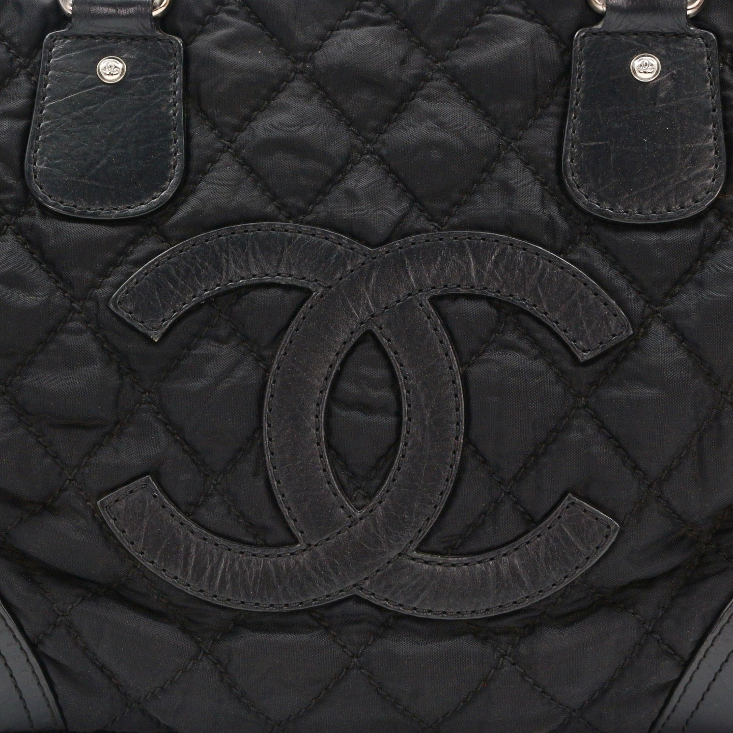 Chanel Large CC Logo Quilted Nylon Tote Bag Black [Used]