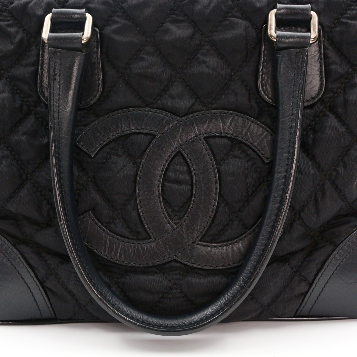 Chanel Large CC Logo Quilted Nylon Tote Bag Black [Used]
