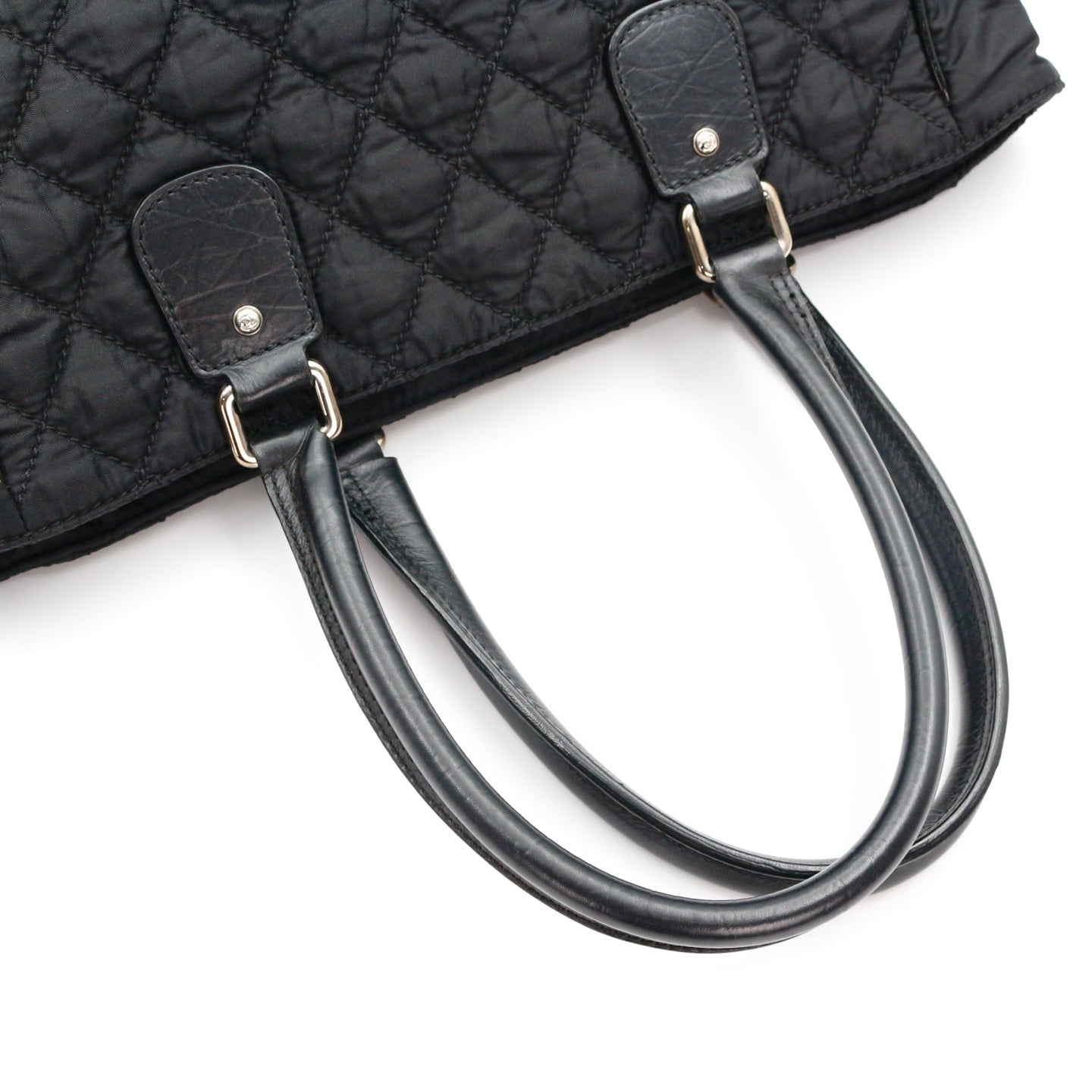 Chanel Large CC Logo Quilted Nylon Tote Bag Black [Used]