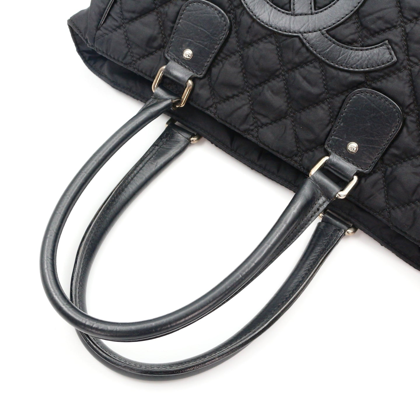 Chanel Large CC Logo Quilted Nylon Tote Bag Black [Used]