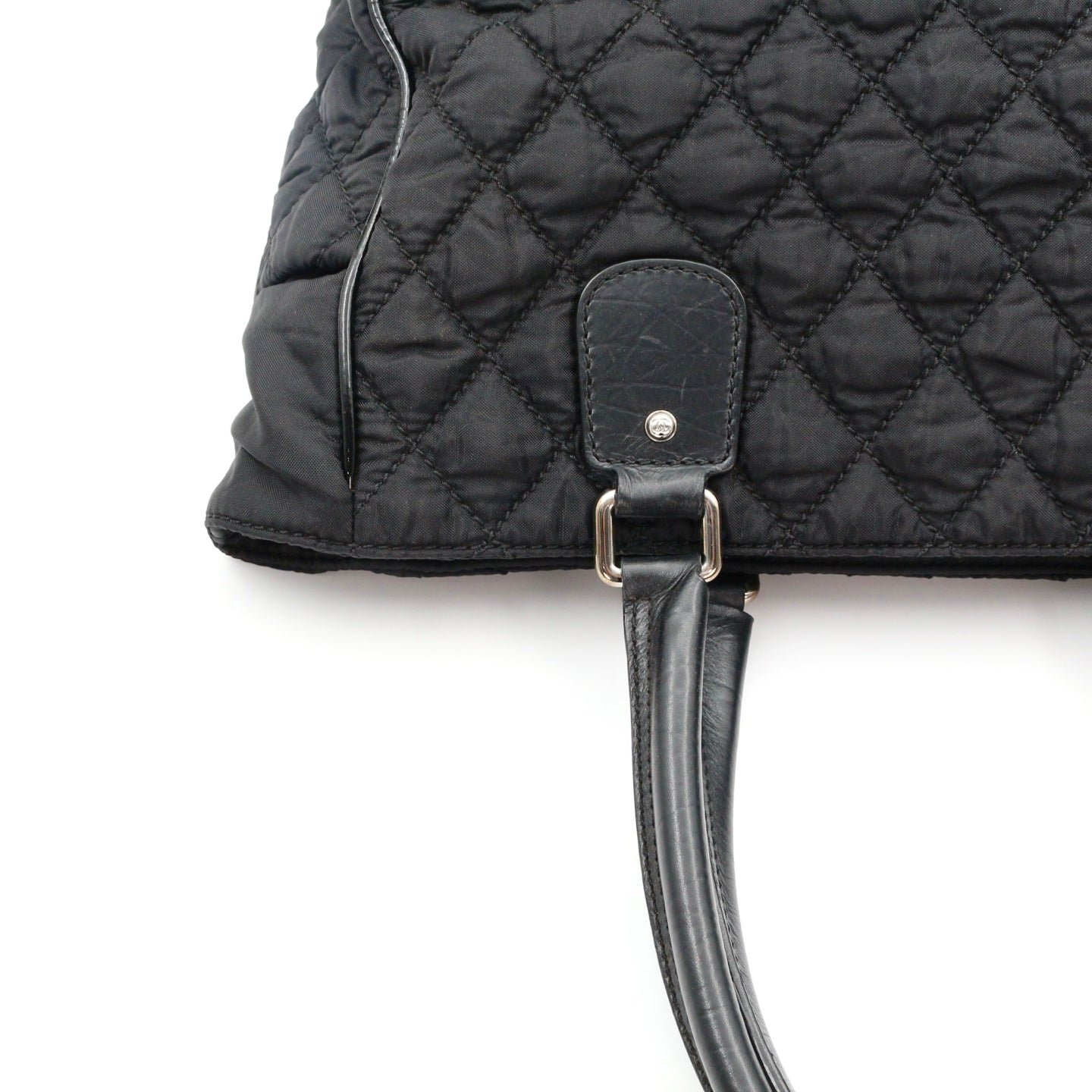 Chanel Large CC Logo Quilted Nylon Tote Bag Black [Used]