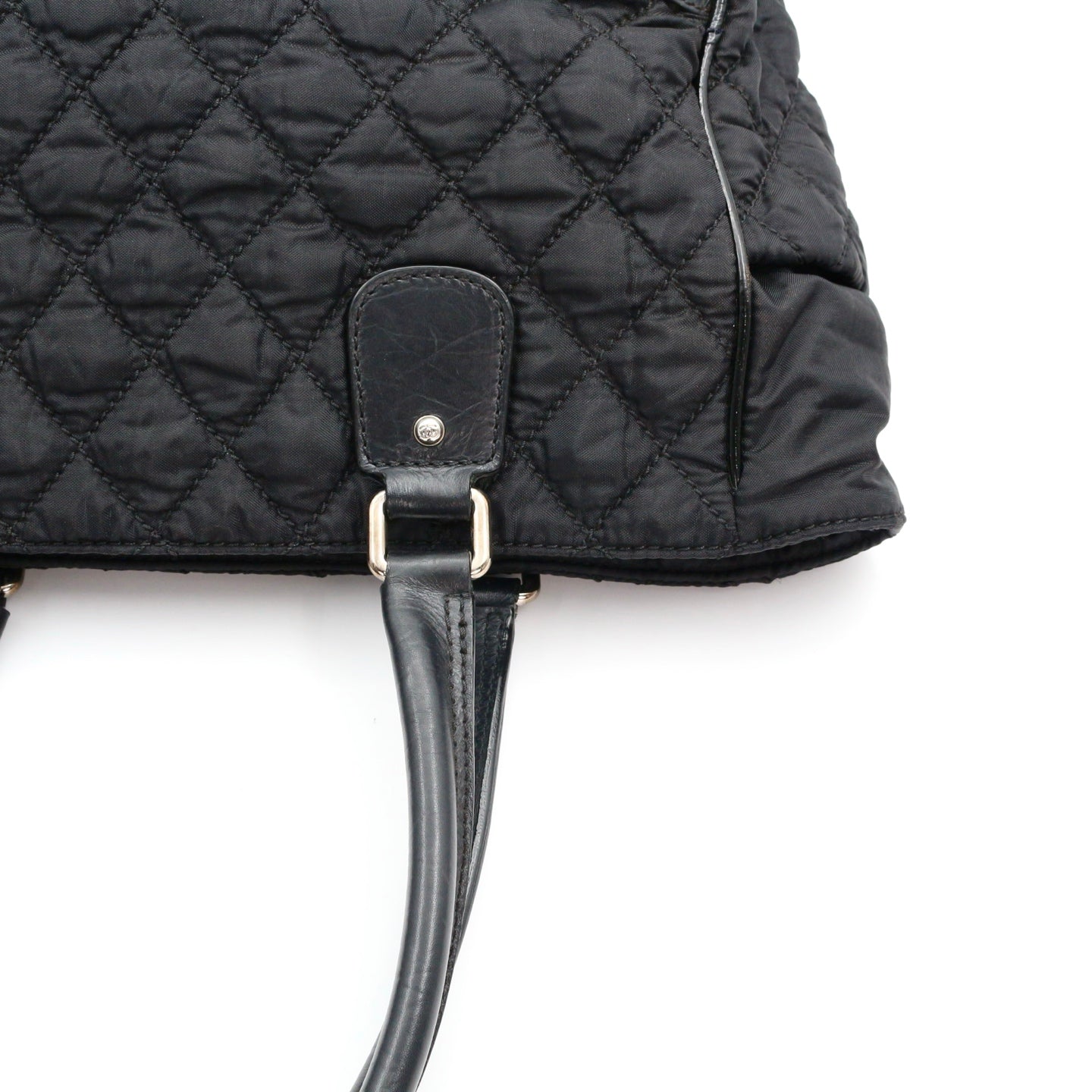 Chanel Large CC Logo Quilted Nylon Tote Bag Black [Used]