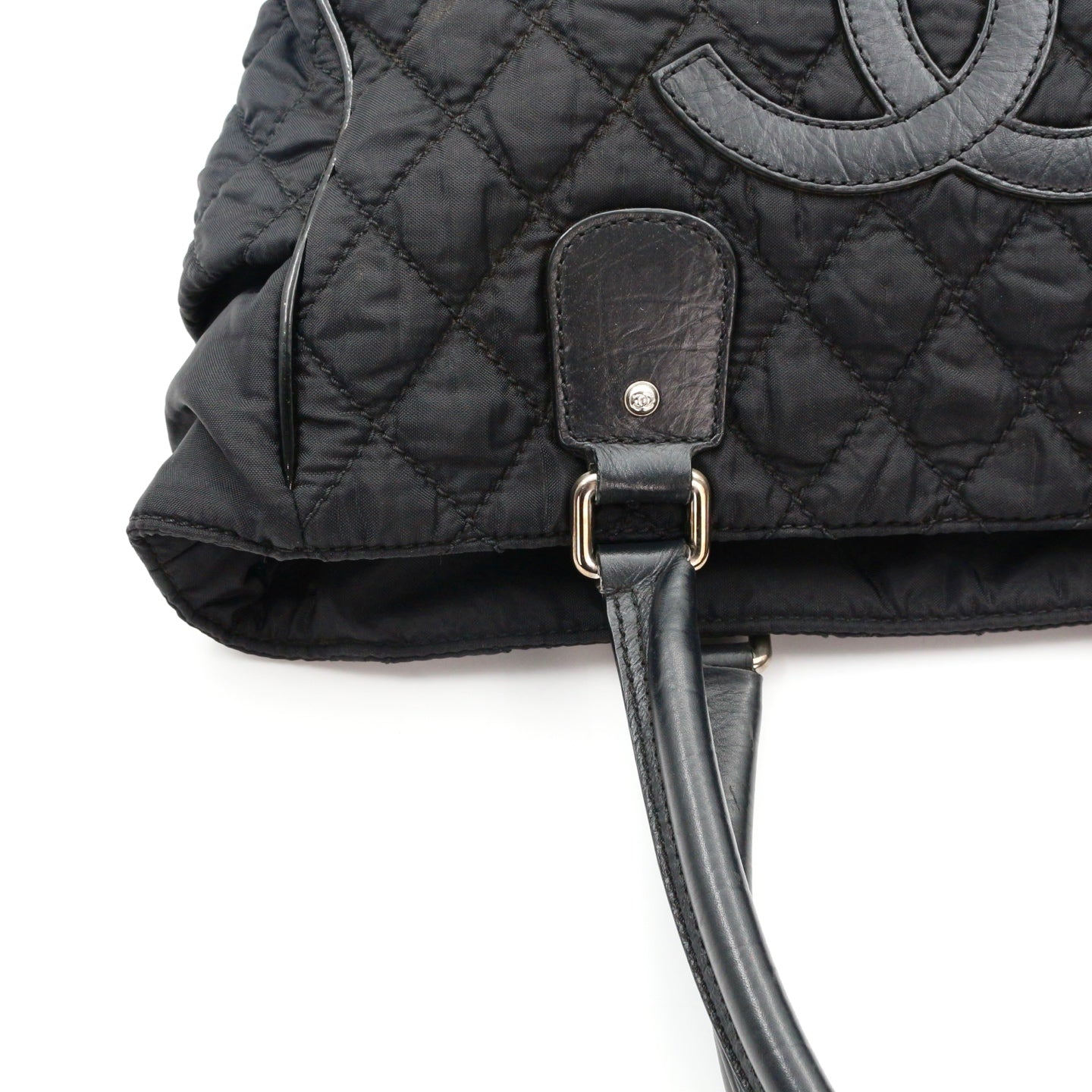Chanel Large CC Logo Quilted Nylon Tote Bag Black [Used]