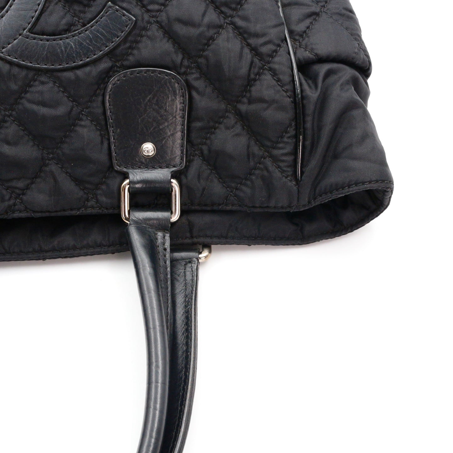 Chanel Large CC Logo Quilted Nylon Tote Bag Black [Used]